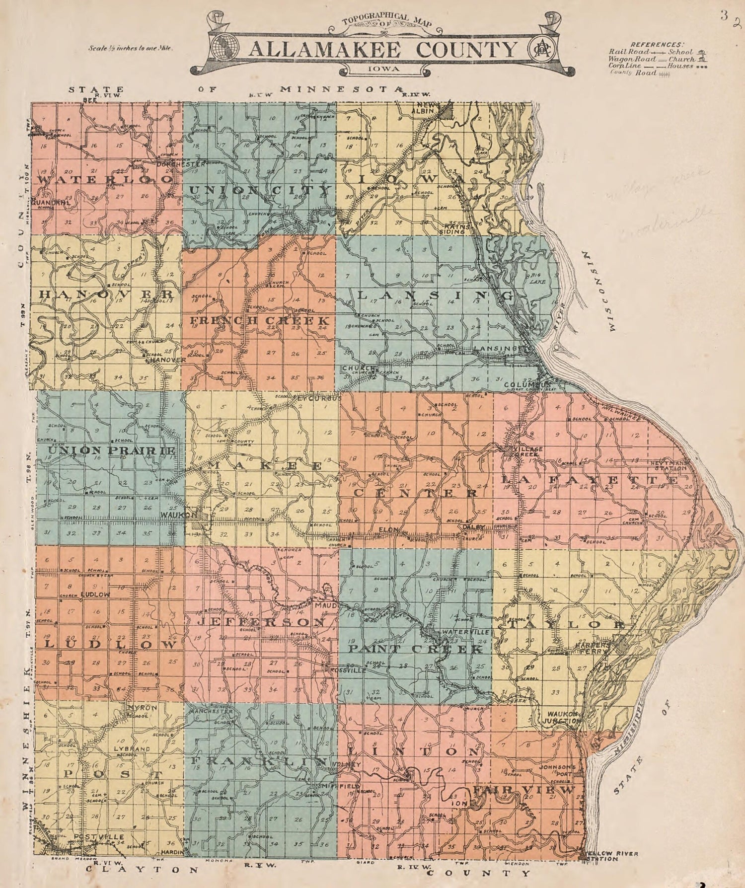 This old map of Topographical Map of Allamakee County, Iowa from Atlas of Allamakee County, Iowa from 1917 was created by  Anderson Publishing Company in 1917