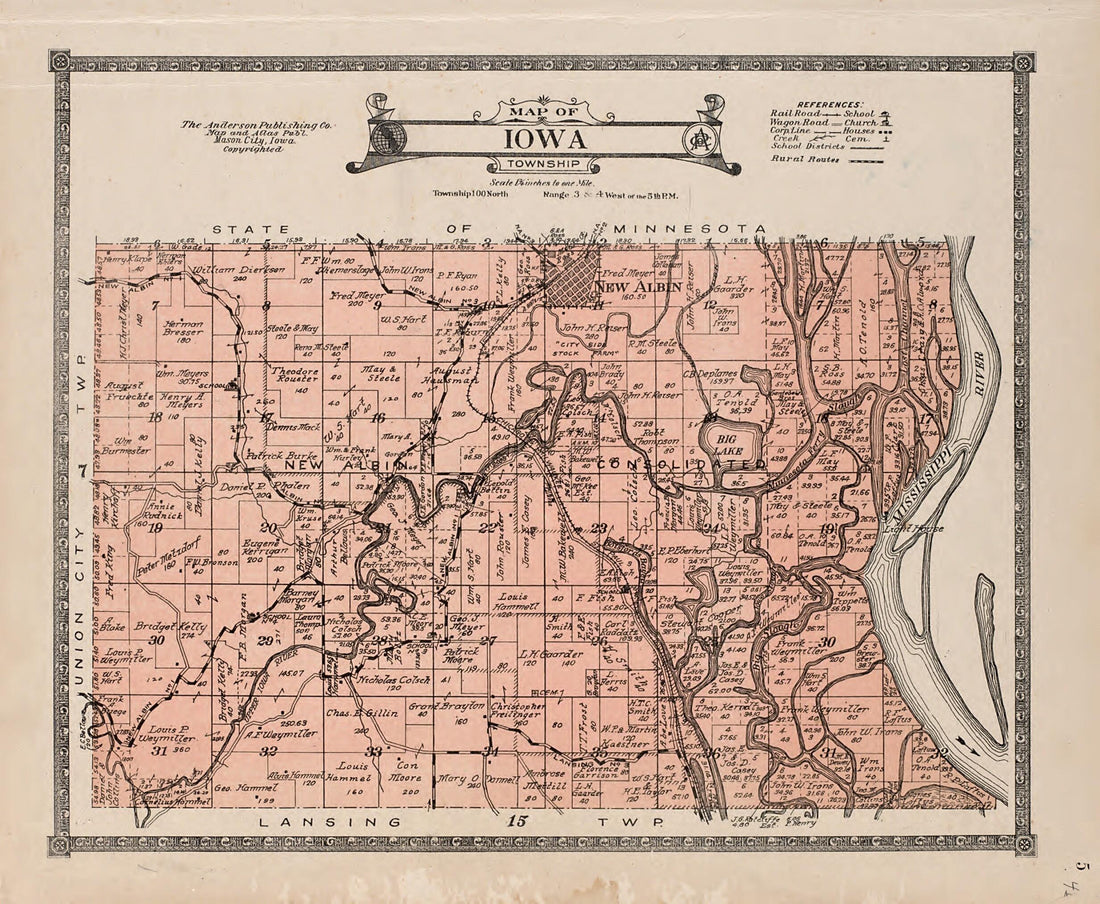 This old map of Iowa Township from Atlas of Allamakee County, Iowa from 1917 was created by  Anderson Publishing Company in 1917