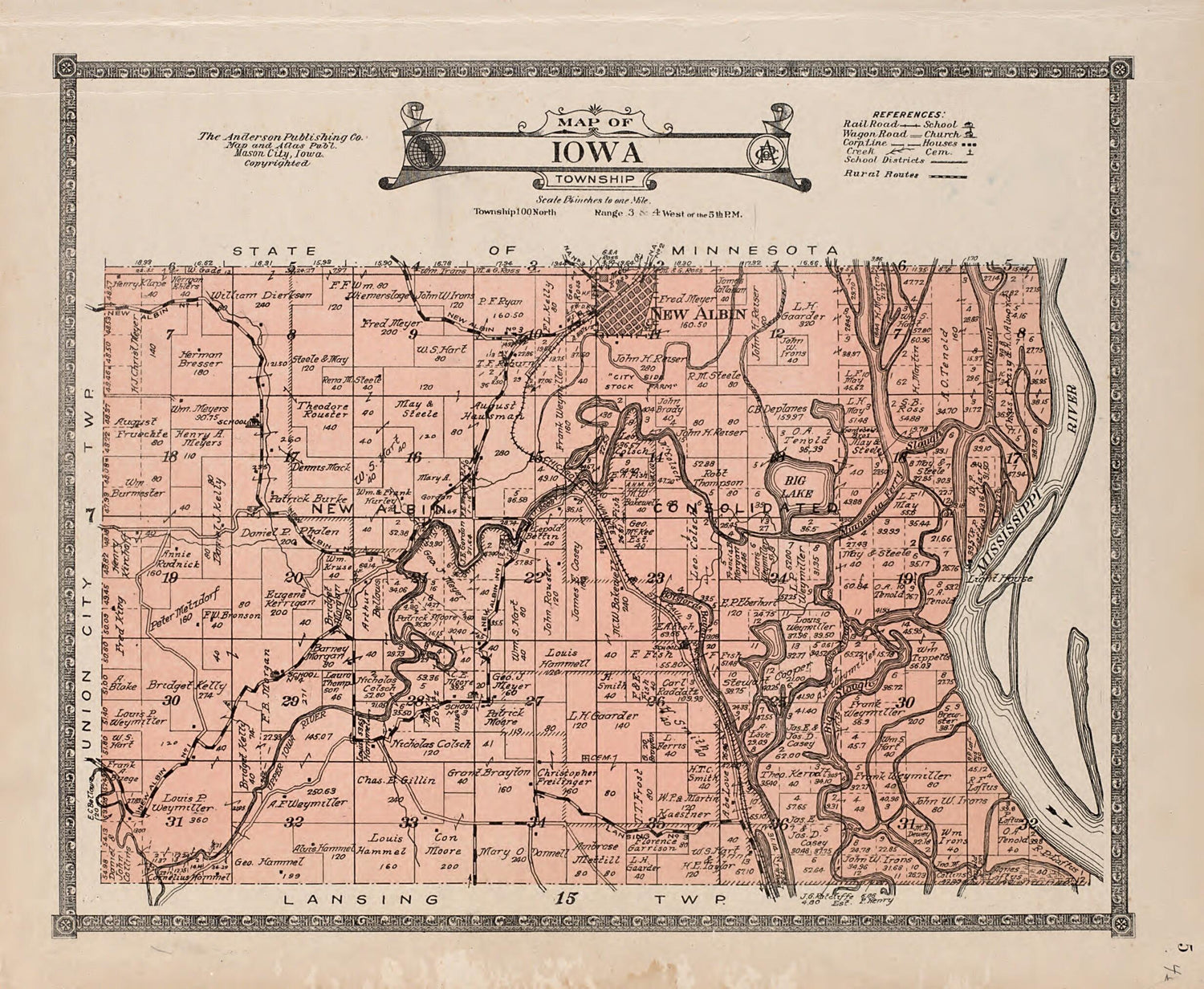 This old map of Iowa Township from Atlas of Allamakee County, Iowa from 1917 was created by  Anderson Publishing Company in 1917
