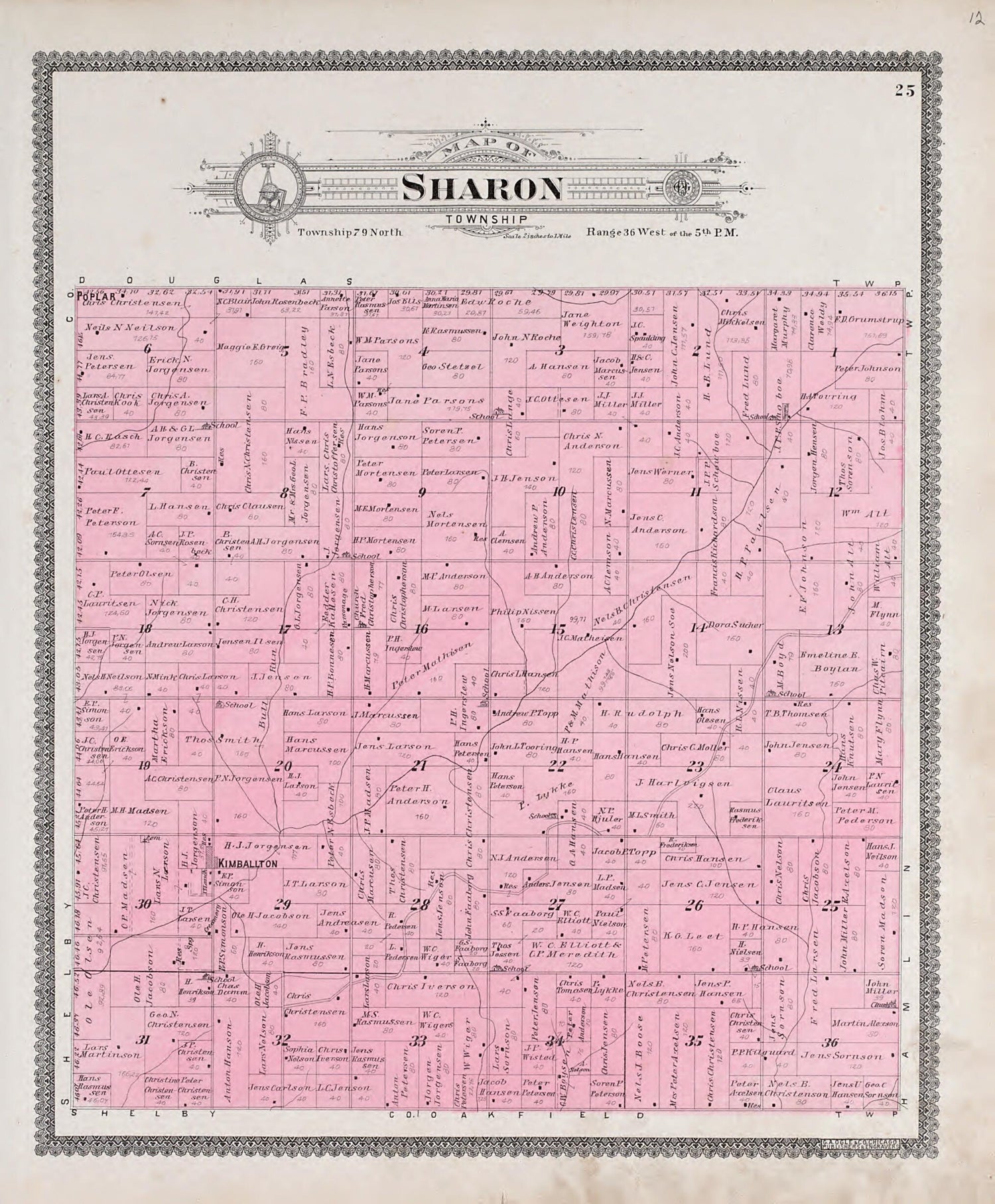 This old map of Sharon Township from Standard Atlas of Audubon County, Iowa from 1900 was created by  Geo. A. Ogle &amp; Co in 1900