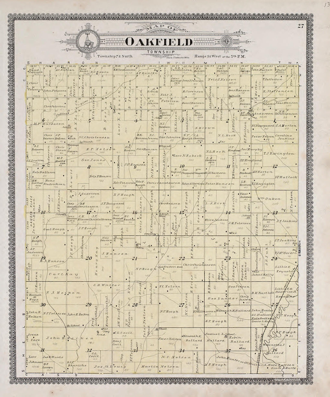 This old map of Oakfield Township from Standard Atlas of Audubon County, Iowa from 1900 was created by  Geo. A. Ogle &amp; Co in 1900