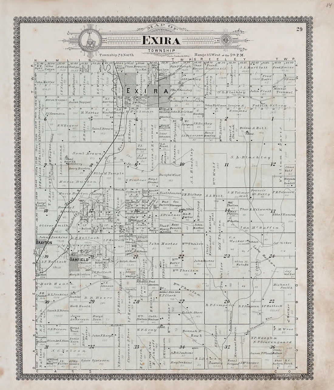 This old map of Exira Township from Standard Atlas of Audubon County, Iowa from 1900 was created by  Geo. A. Ogle &amp; Co in 1900