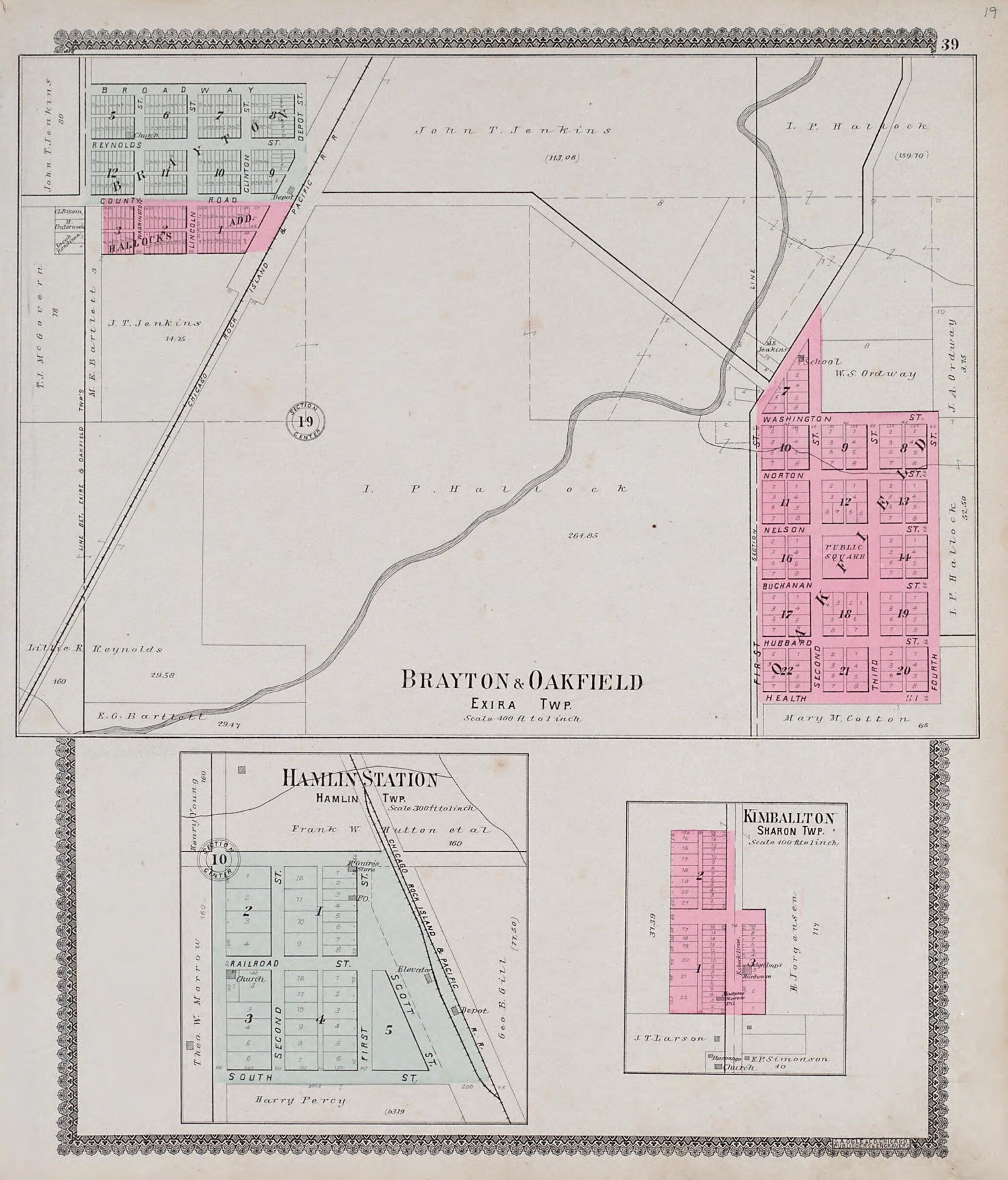 This old map of Bryton &amp; Oakfield; Hamlin Station; Kimballton from Standard Atlas of Audubon County, Iowa from 1900 was created by  Geo. A. Ogle &amp; Co in 1900