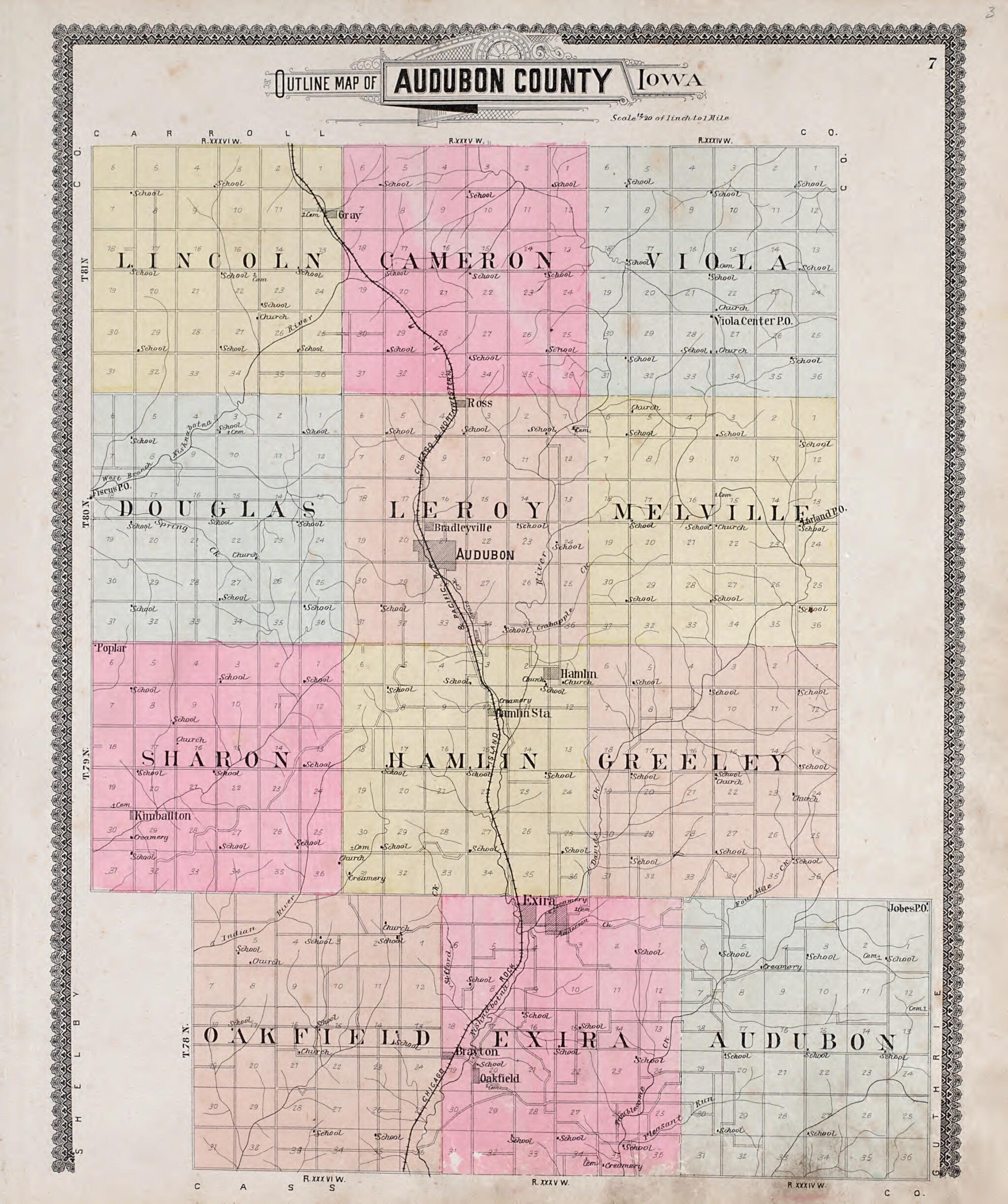 This old map of Outline Map of Audubon County, Iowa from Standard Atlas of Audubon County, Iowa from 1900 was created by  Geo. A. Ogle &amp; Co in 1900