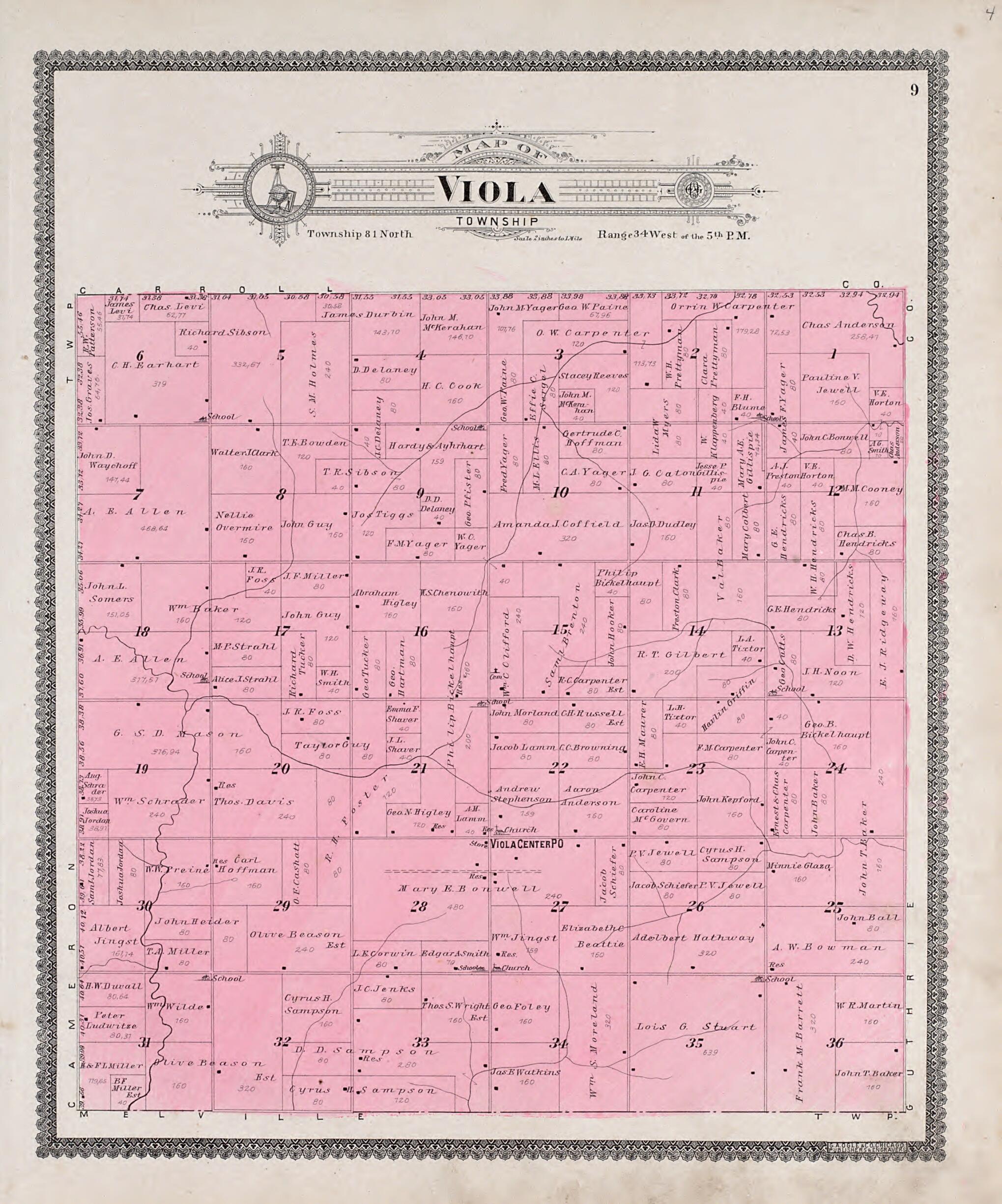 This old map of Viola Township from Standard Atlas of Audubon County, Iowa from 1900 was created by  Geo. A. Ogle &amp; Co in 1900