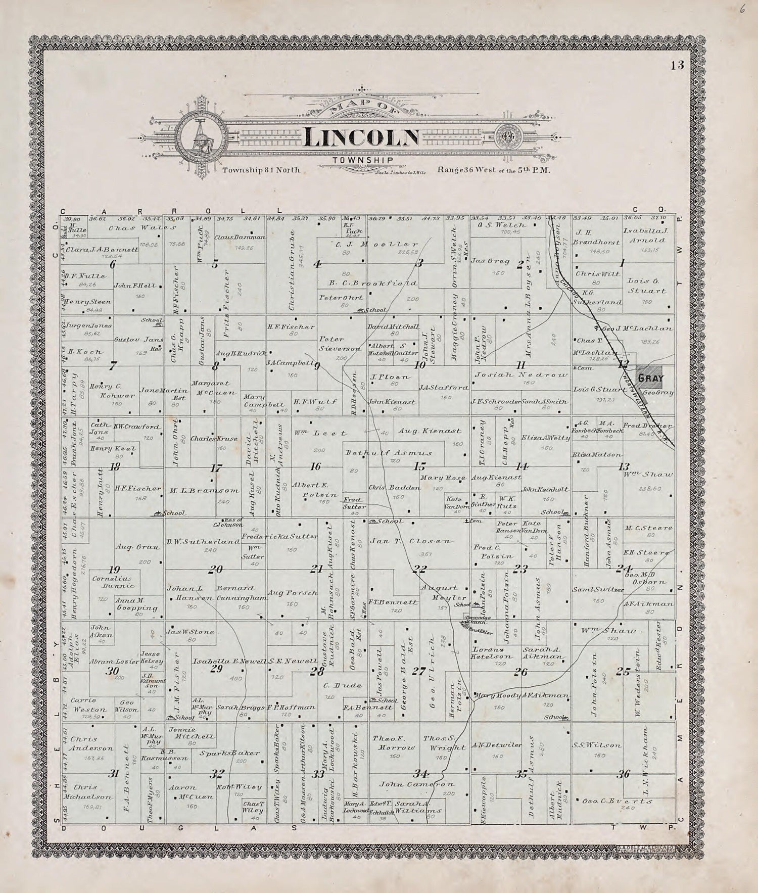 This old map of Licoln Township from Standard Atlas of Audubon County, Iowa from 1900 was created by  Geo. A. Ogle &amp; Co in 1900