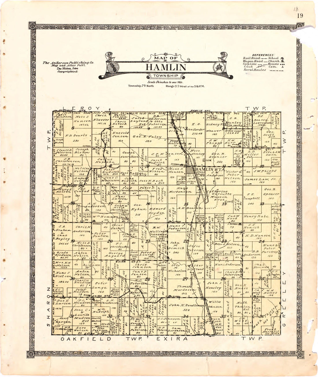 This old map of Map of Hamlin Township from Atlas of Audubon County, Iowa from 1921 was created by  Anderson Publishing Company in 1921