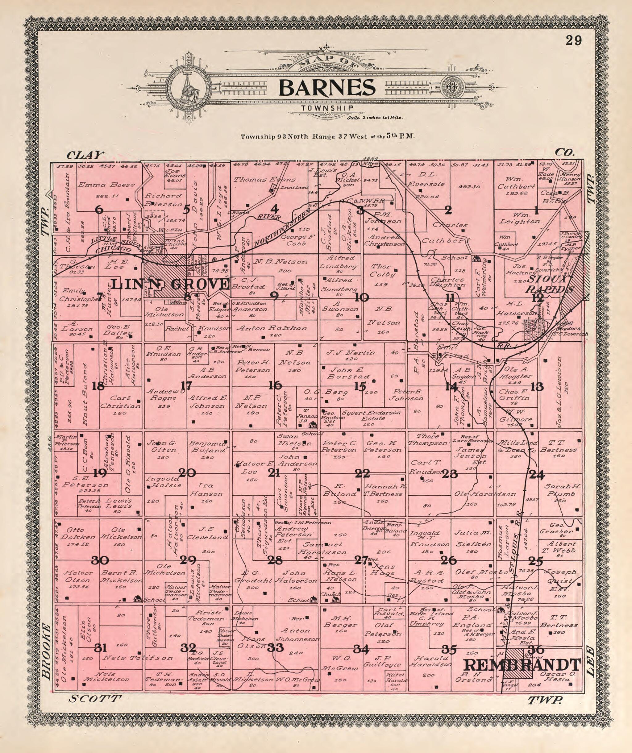 This old map of Barnes from Standard Atlas of Buena Vista County, Iowa from 1908 was created by  Geo. A. Ogle &amp; Co in 1908