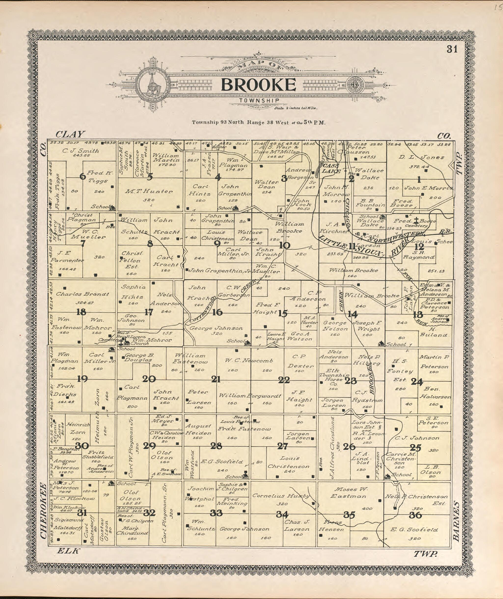 This old map of Brooke from Standard Atlas of Buena Vista County, Iowa from 1908 was created by  Geo. A. Ogle &amp; Co in 1908