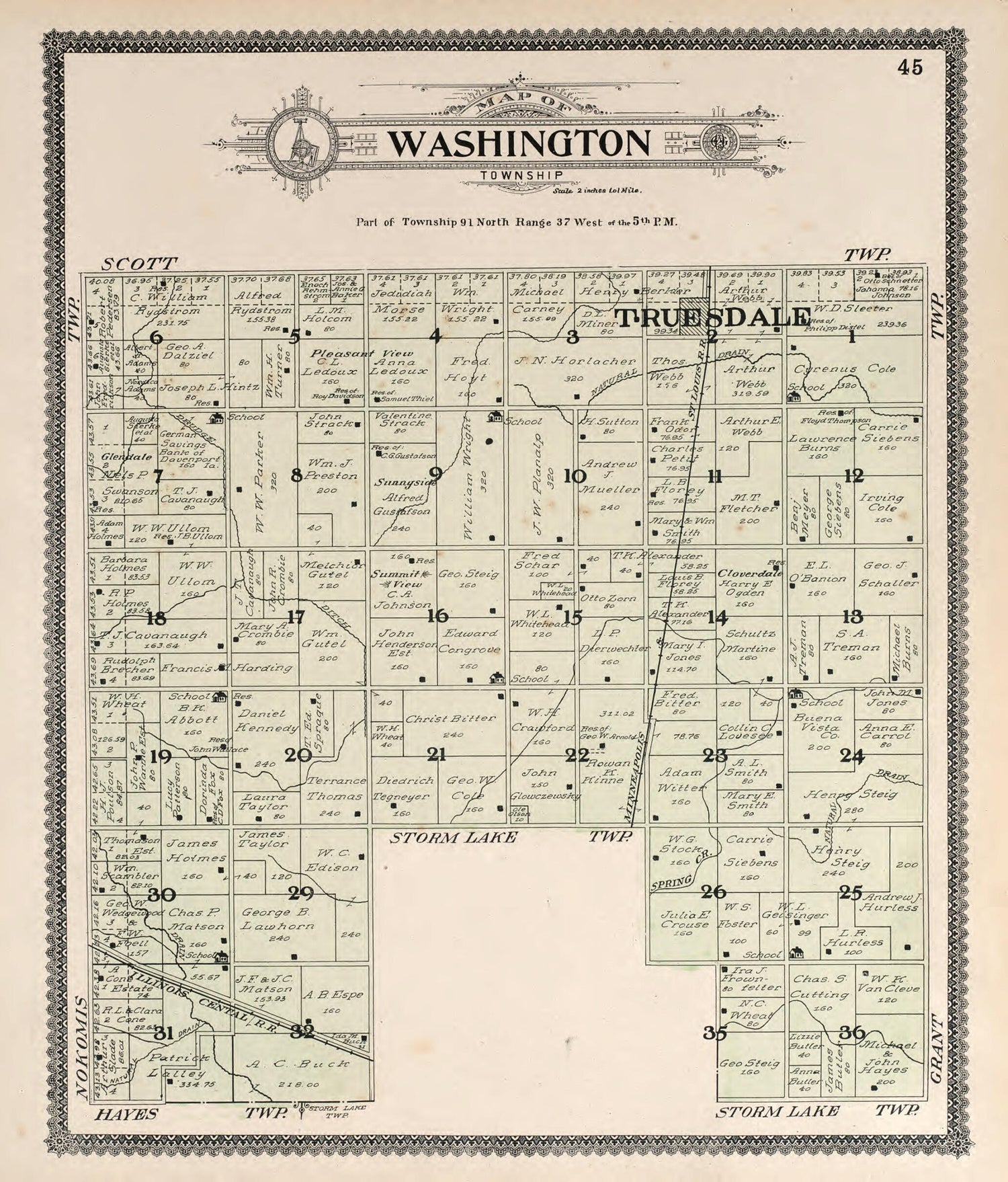 This old map of Washington from Standard Atlas of Buena Vista County, Iowa from 1908 was created by  Geo. A. Ogle &amp; Co in 1908