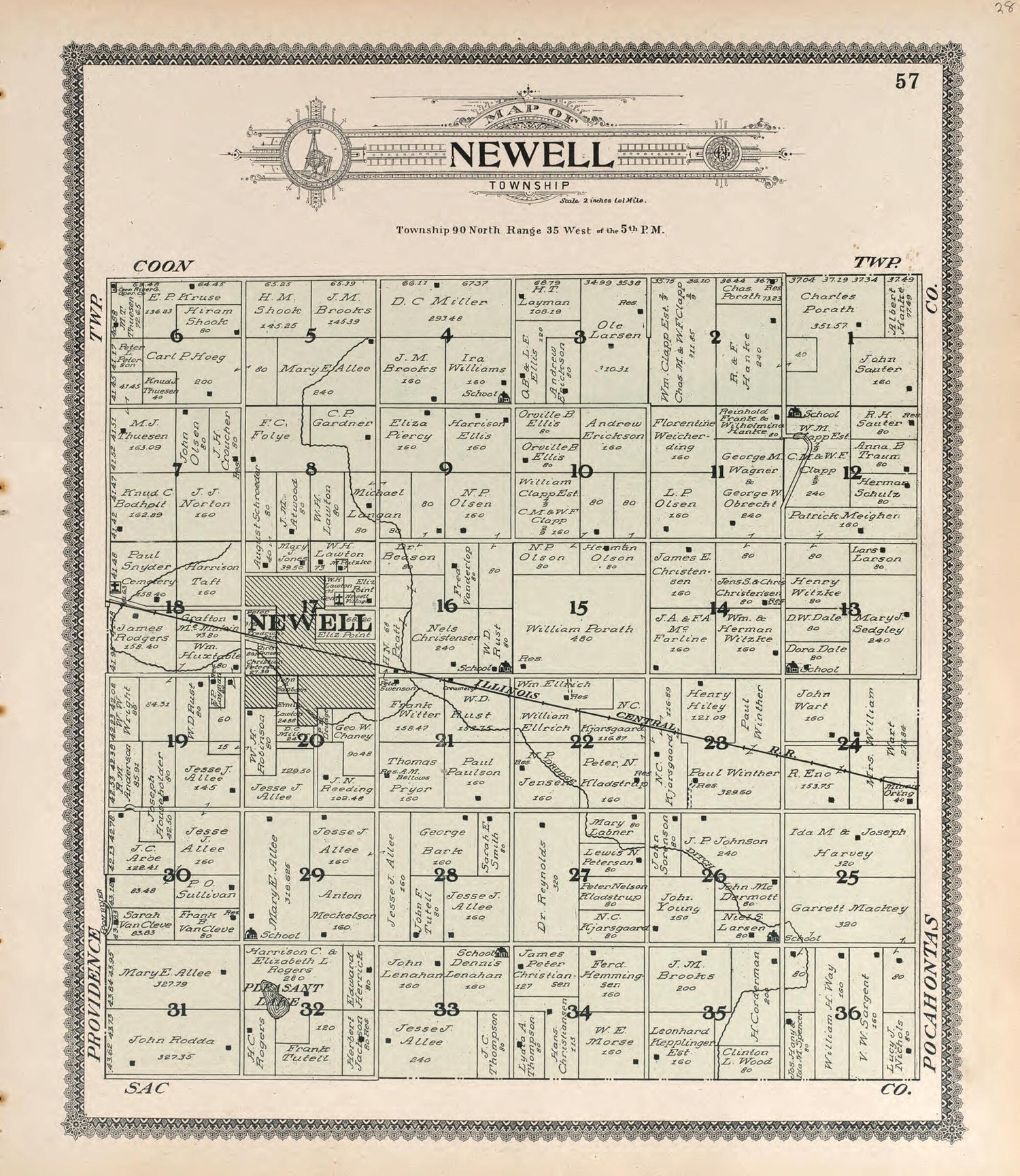 This old map of Newell from Standard Atlas of Buena Vista County, Iowa from 1908 was created by  Geo. A. Ogle &amp; Co in 1908