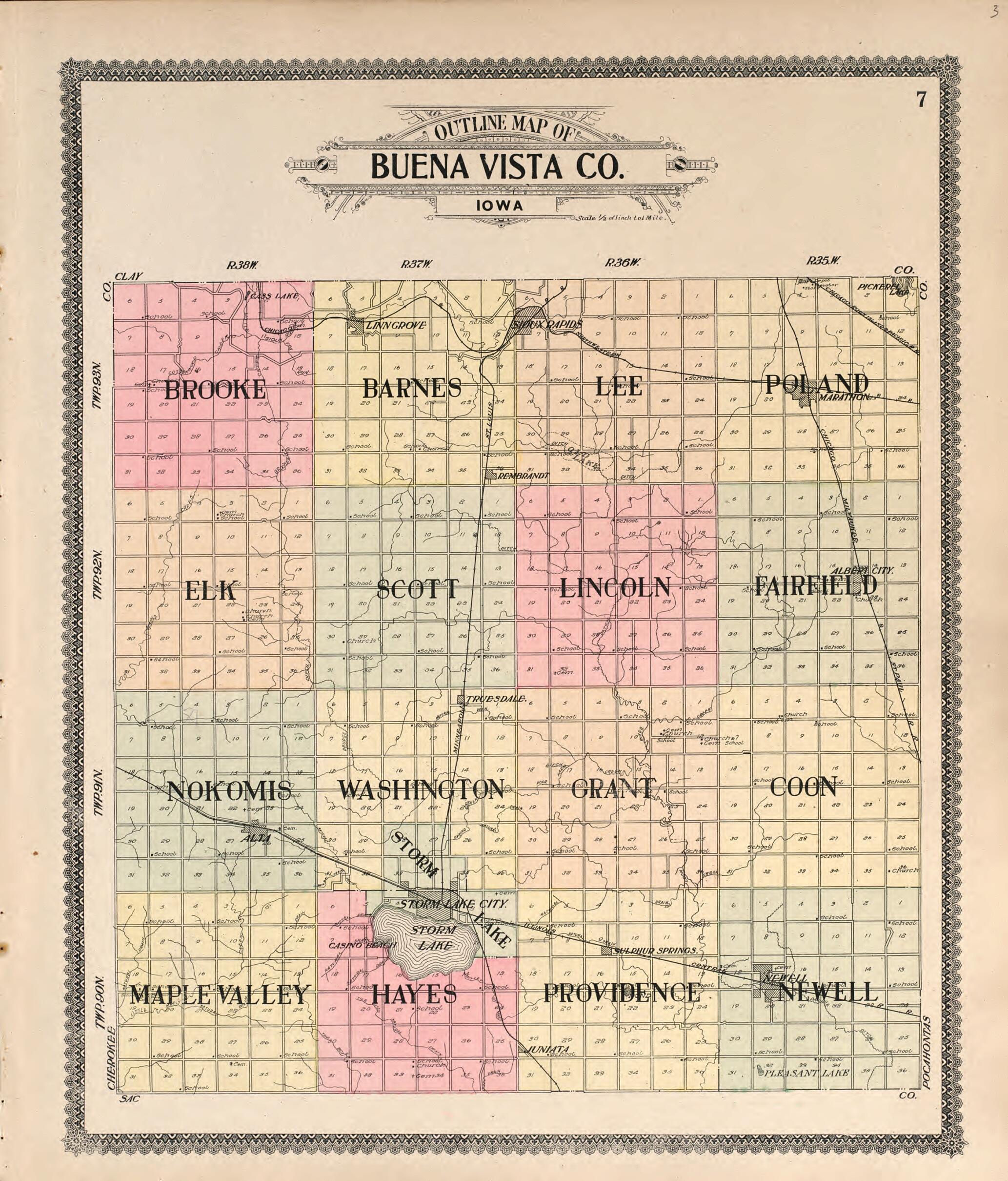 This old map of Outline of Buena Vista County from Standard Atlas of Buena Vista County, Iowa from 1908 was created by  Geo. A. Ogle &amp; Co in 1908