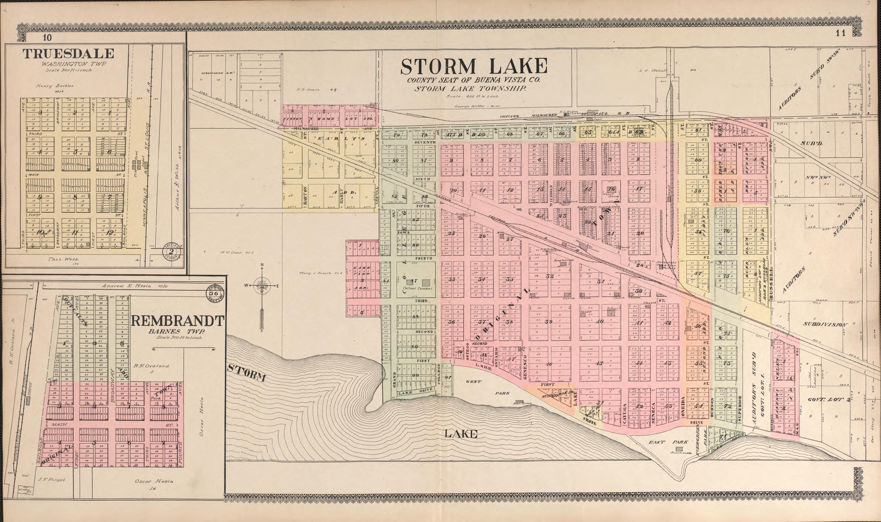 This old map of Storm Lake from Standard Atlas of Buena Vista County, Iowa from 1908 was created by  Geo. A. Ogle &amp; Co in 1908