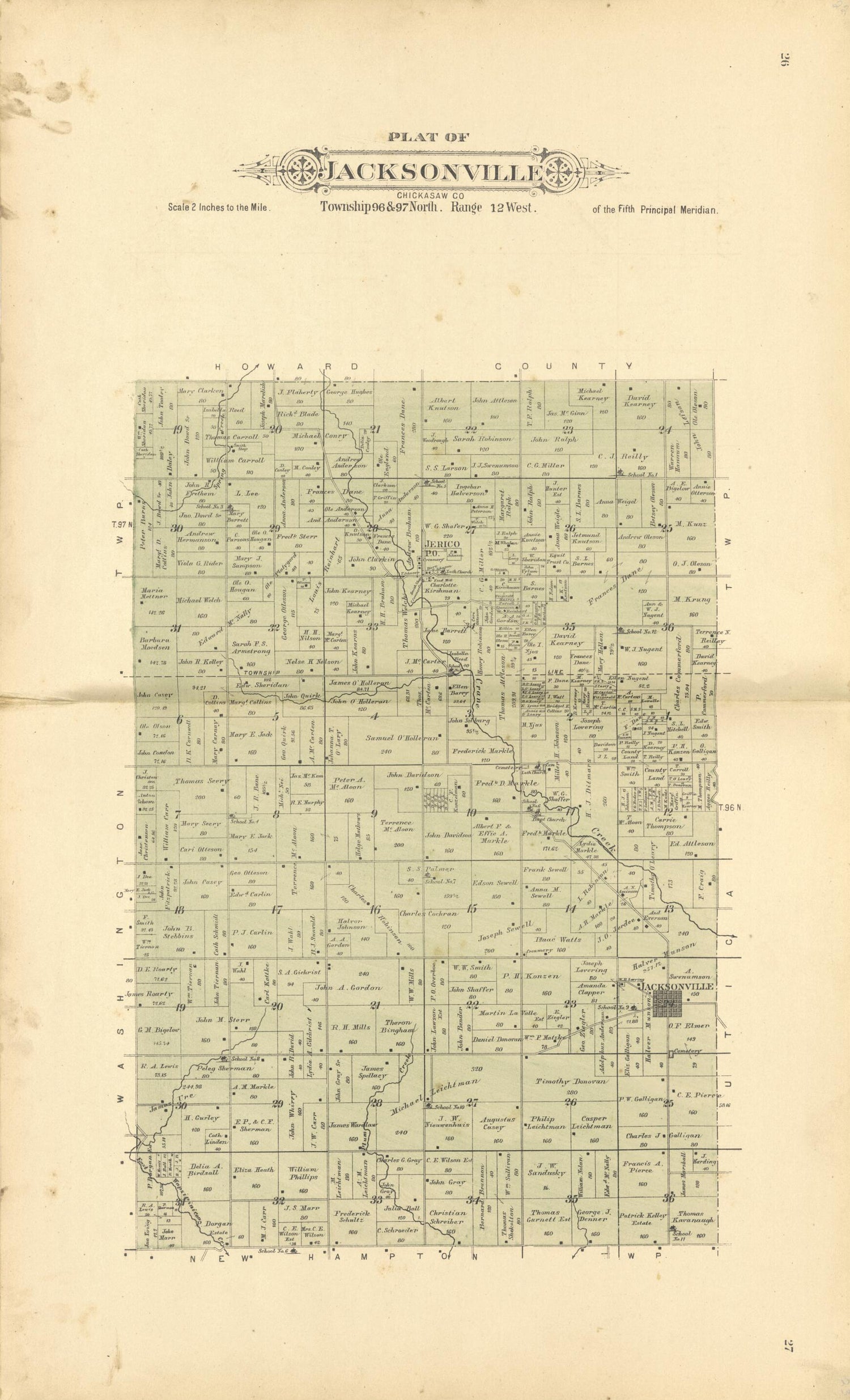 This old map of Plat of Jacksonville from Plat Book of Chickasaw County, Iowa from 1892 was created by  North West Publishing Co in 1892