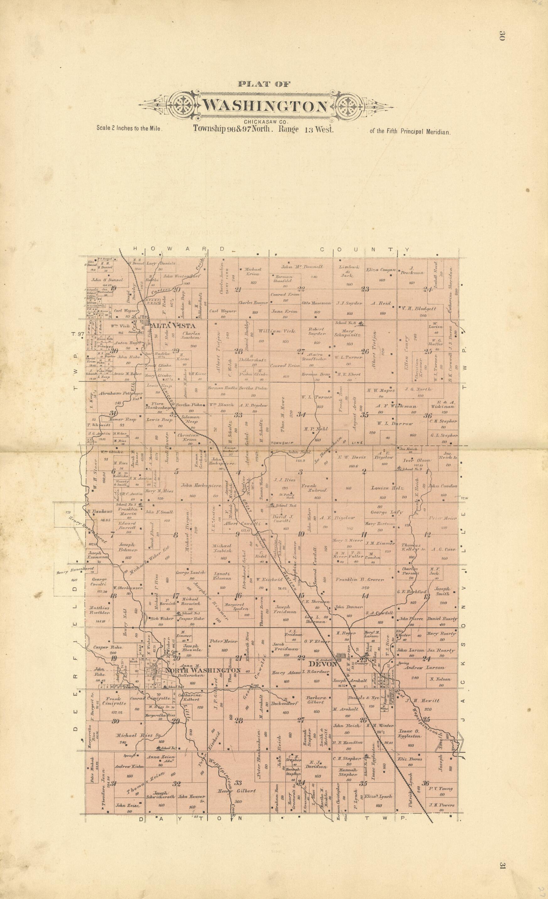 This old map of Plat of Washington from Plat Book of Chickasaw County, Iowa from 1892 was created by  North West Publishing Co in 1892