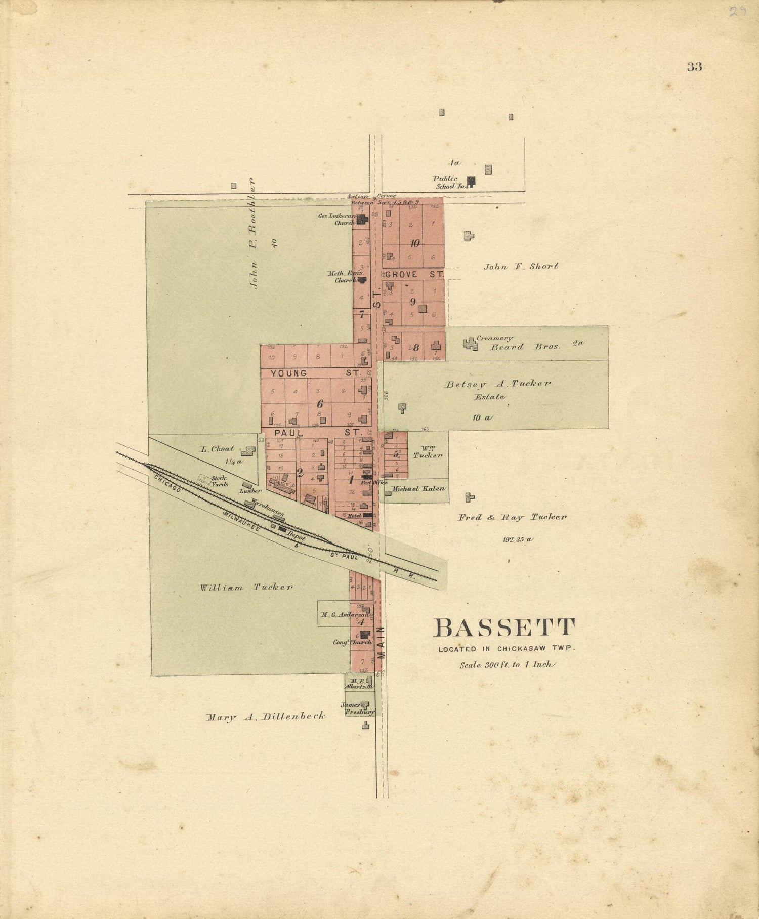 This old map of Bassett Located In Chickasaw TWP. from Plat Book of Chickasaw County, Iowa from 1892 was created by  North West Publishing Co in 1892