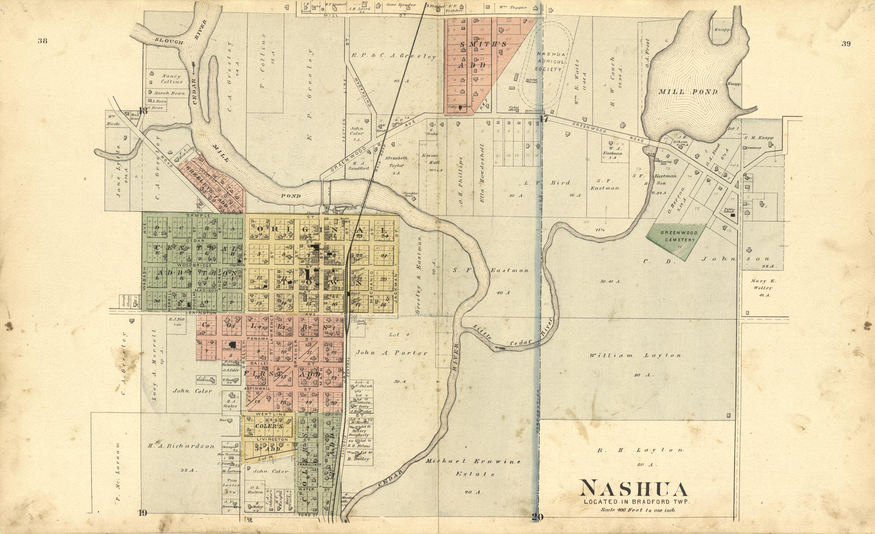 This old map of Nashua Located In Bradford TWP. from Plat Book of Chickasaw County, Iowa from 1892 was created by  North West Publishing Co in 1892