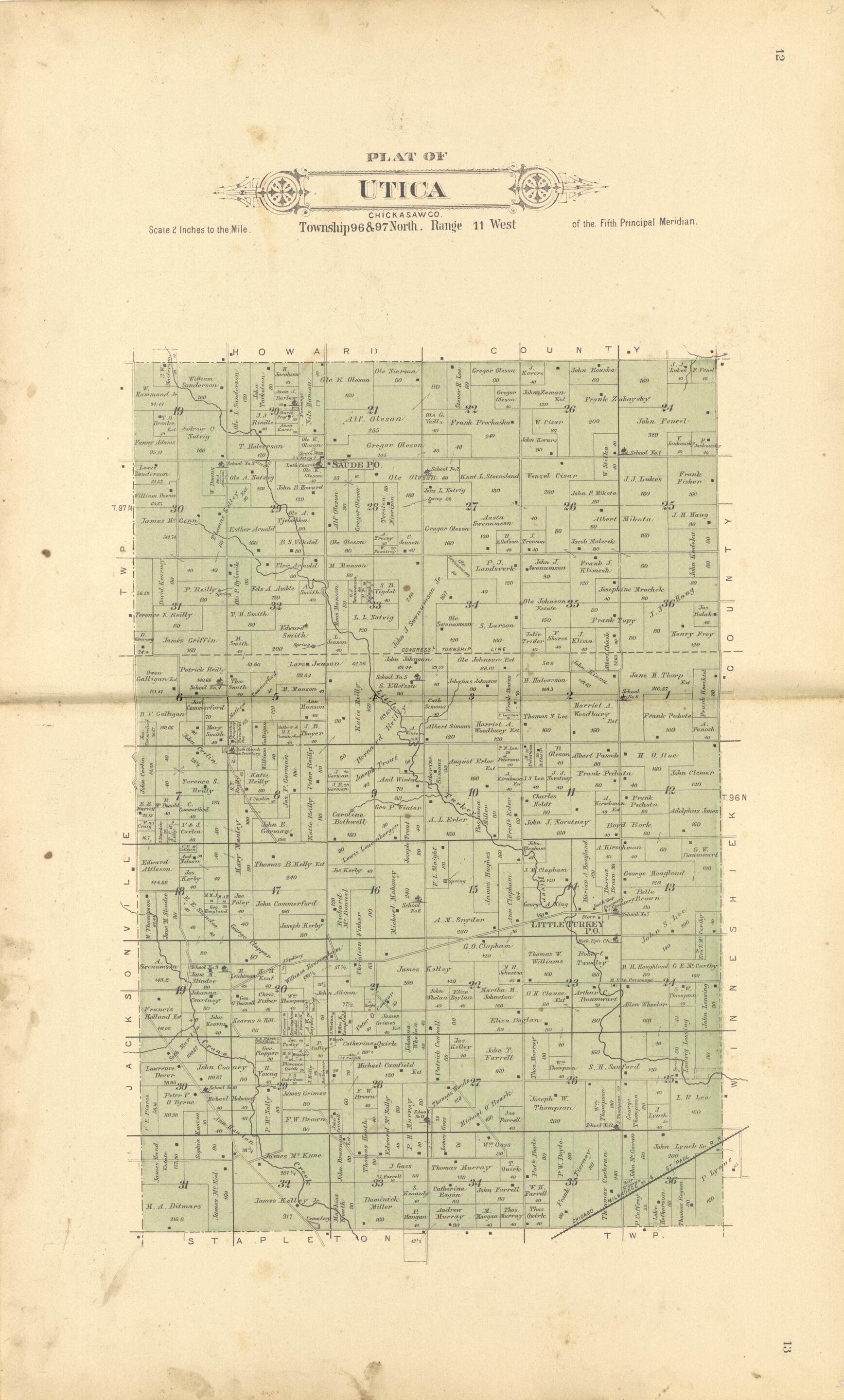 This old map of Plat of Utica from Plat Book of Chickasaw County, Iowa from 1892 was created by  North West Publishing Co in 1892