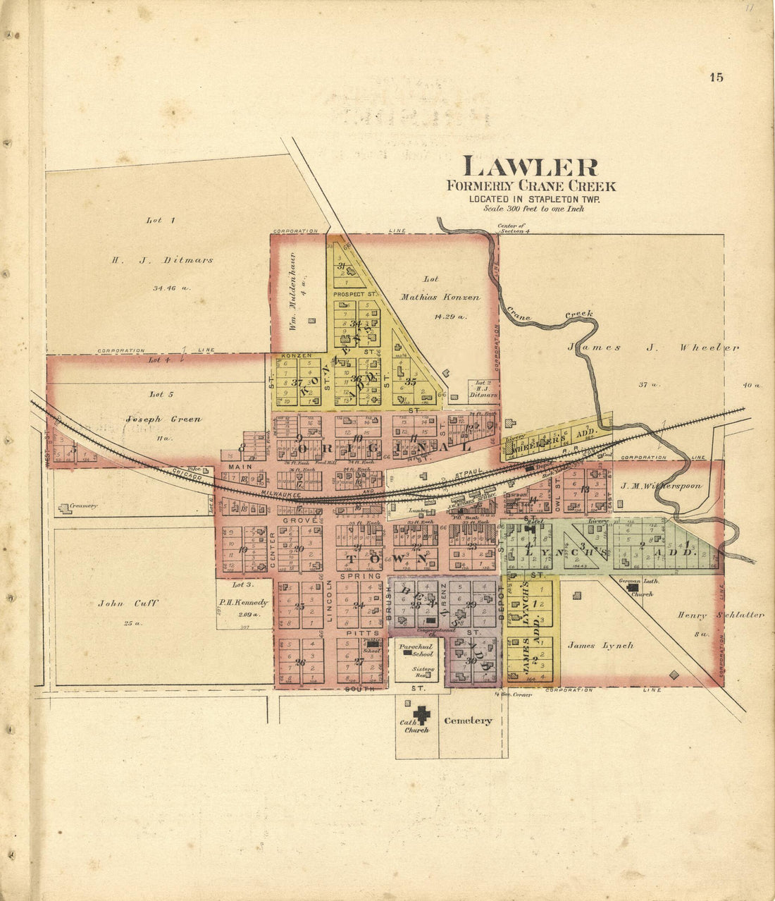 This old map of Lawler Formerly Crane Creek Located In Stapleton TWP. from Plat Book of Chickasaw County, Iowa from 1892 was created by  North West Publishing Co in 1892