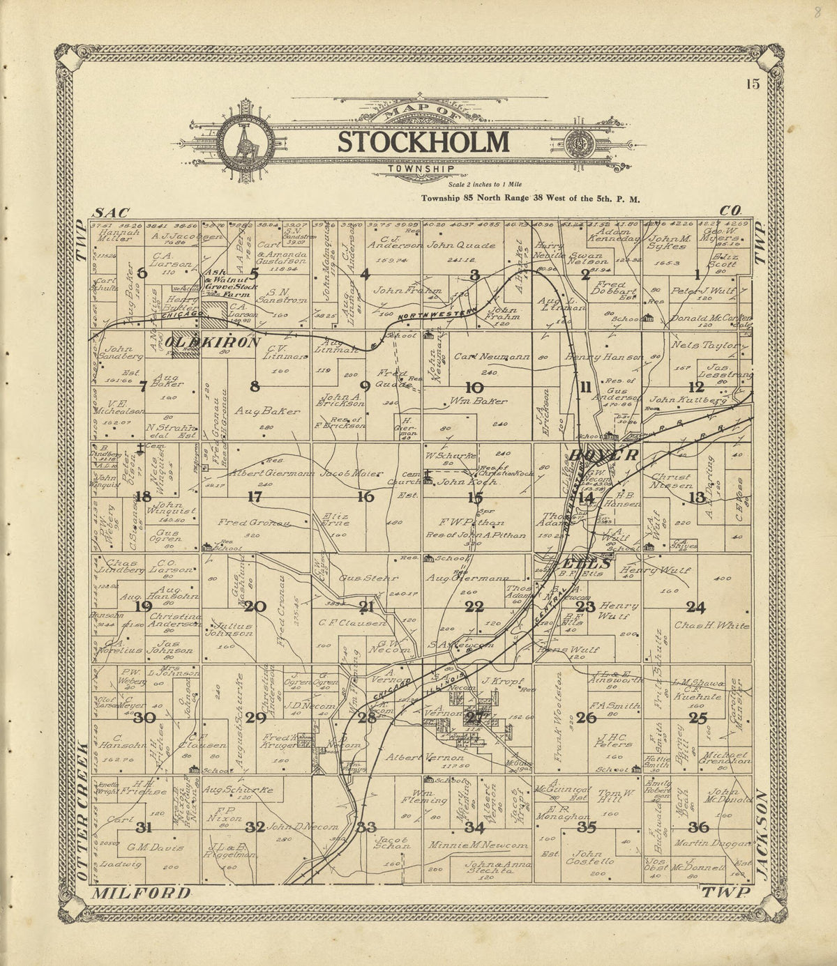 Map of Stockholm Township from Standard Atlas of Crawford County, Iowa 1908 by Relic Map Company