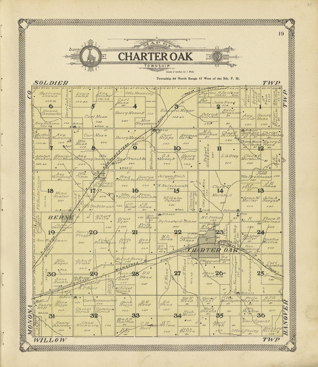 This old map of Map of Charter Oak Township from Standard Atlas of Crawford County, Iowa from 1908 was created by  Geo. A. Ogle &amp; Co in 1908