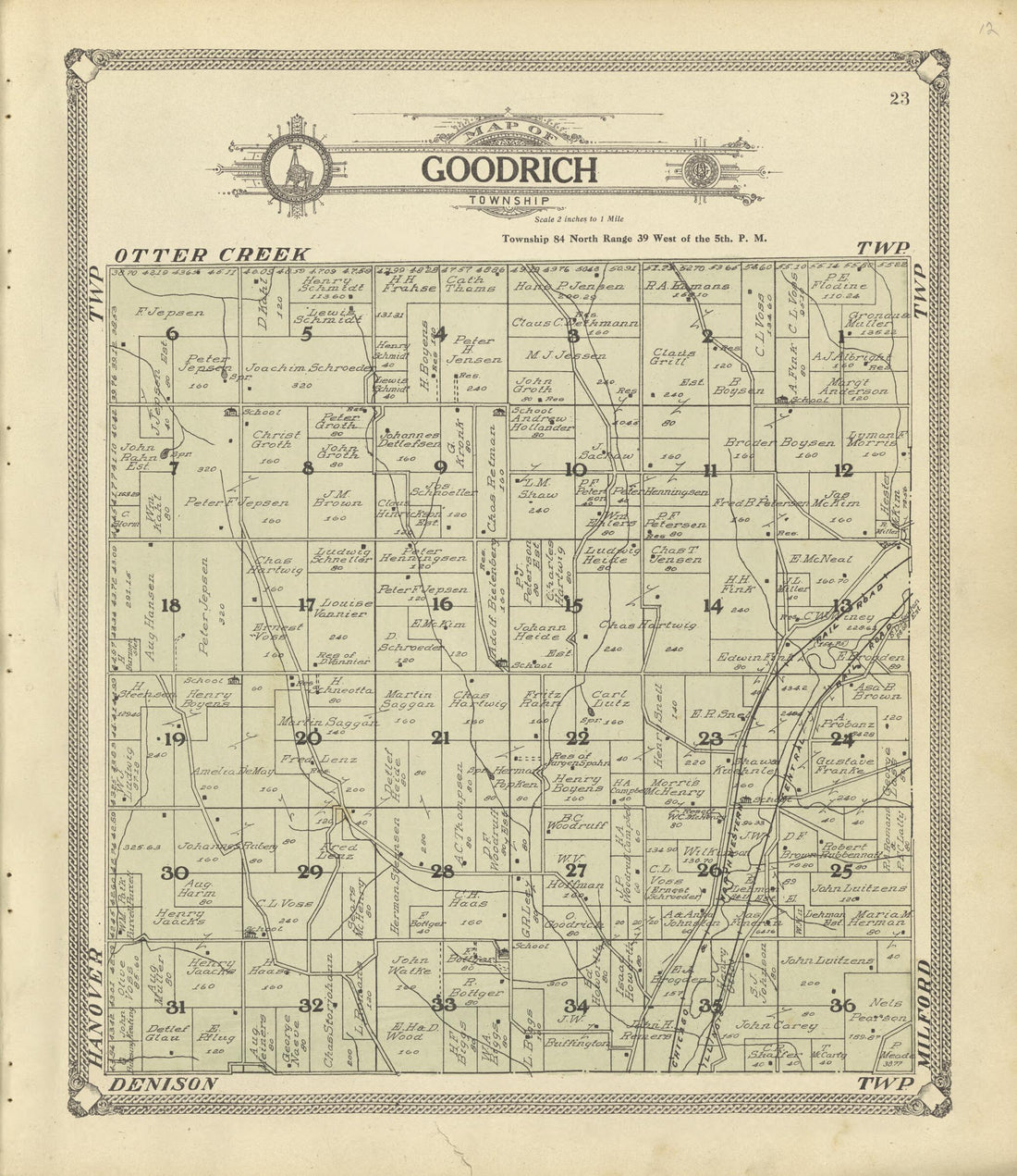 This old map of Map of Goodrich Township from Standard Atlas of Crawford County, Iowa from 1908 was created by  Geo. A. Ogle &amp; Co in 1908