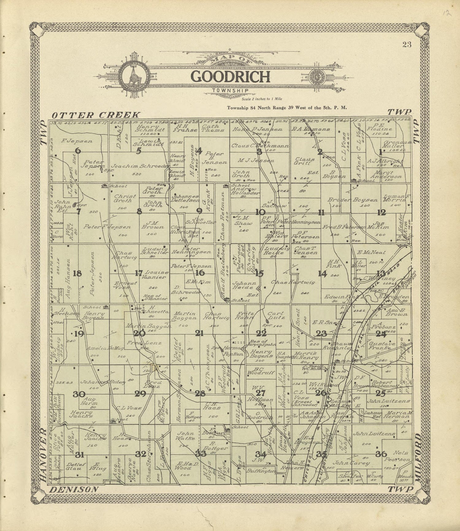 This old map of Map of Goodrich Township from Standard Atlas of Crawford County, Iowa from 1908 was created by  Geo. A. Ogle &amp; Co in 1908