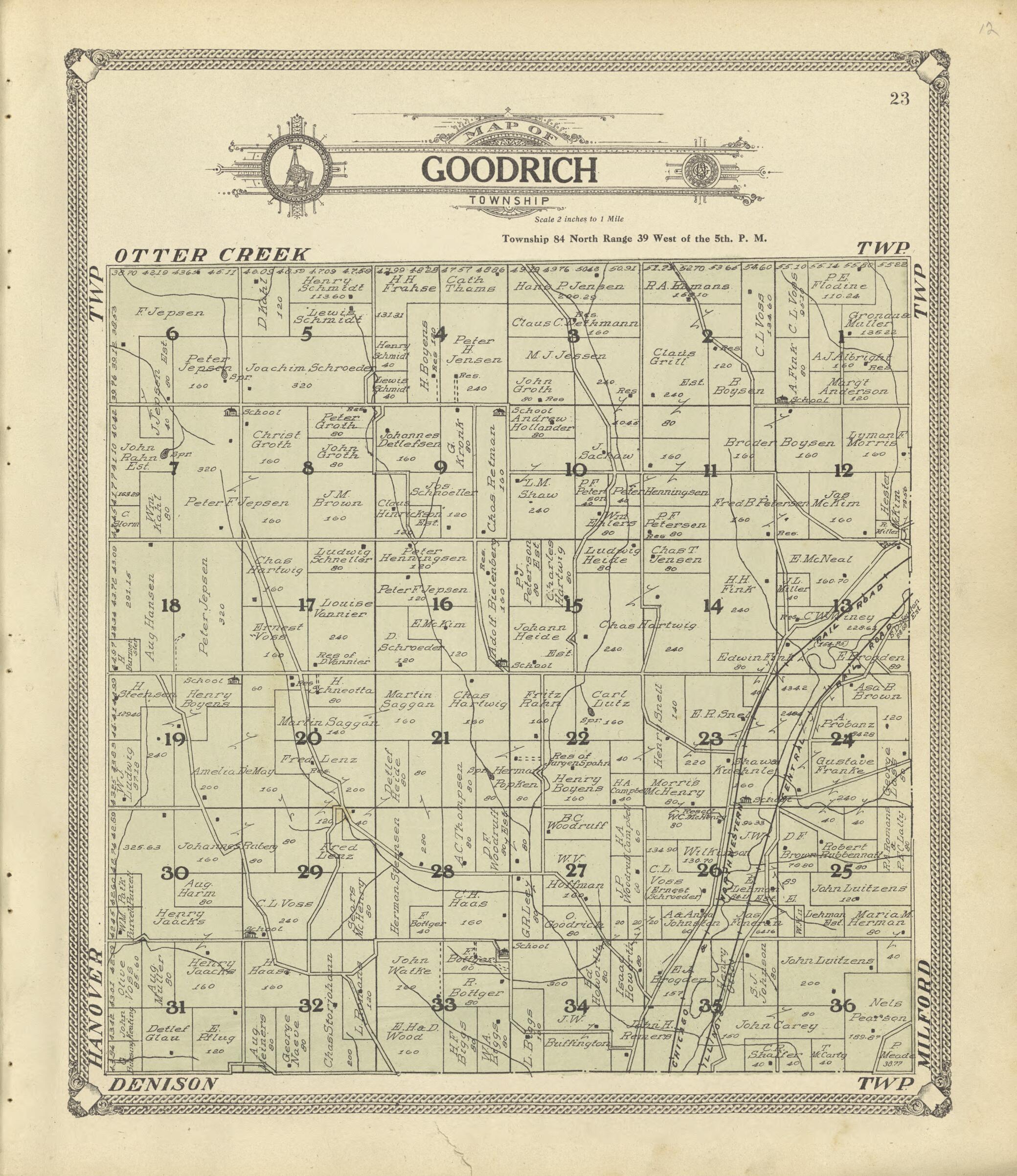 This old map of Map of Goodrich Township from Standard Atlas of Crawford County, Iowa from 1908 was created by  Geo. A. Ogle &amp; Co in 1908
