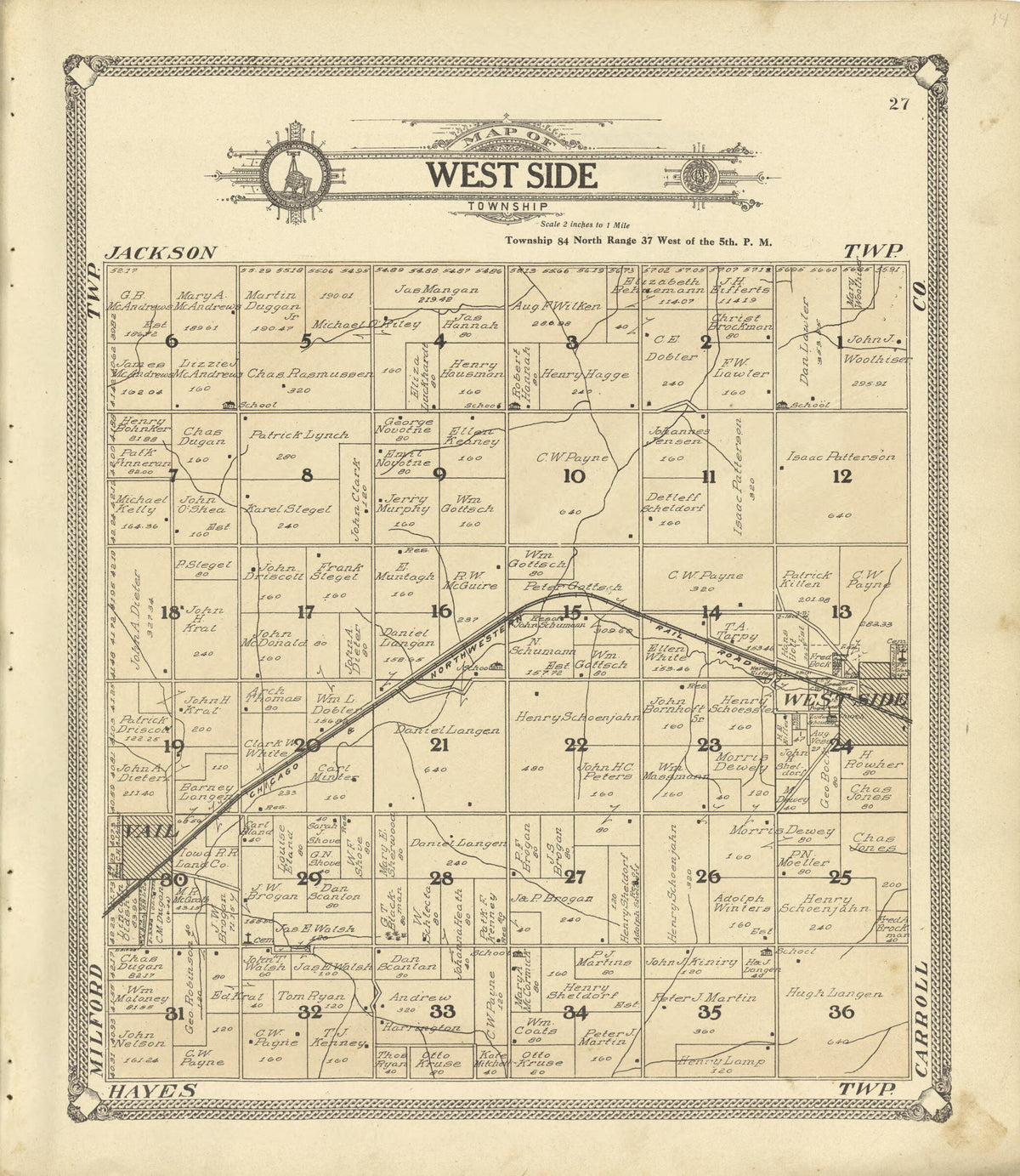 Map of West Side Township from Standard Atlas of Crawford County, Iowa 1908 by Relic Map Company