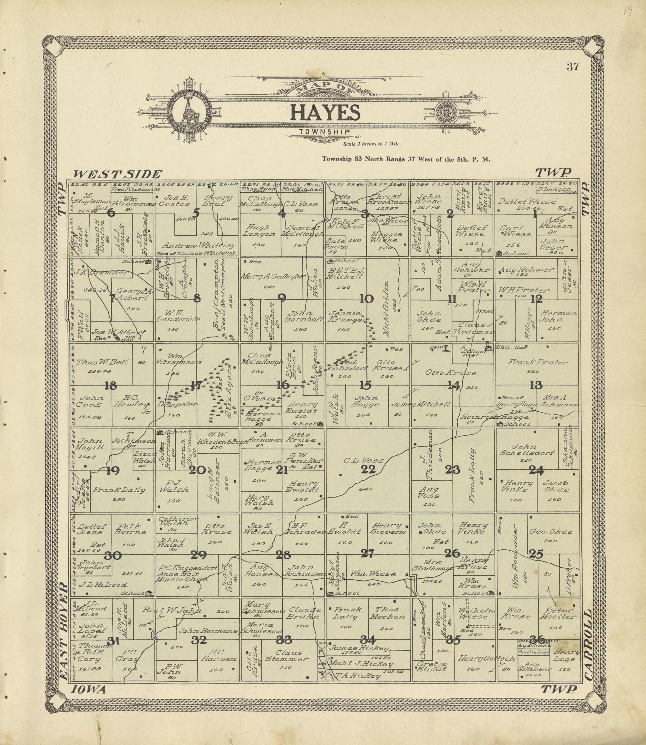 This old map of Map of Hayes Township from Standard Atlas of Crawford County, Iowa from 1908 was created by  Geo. A. Ogle &amp; Co in 1908