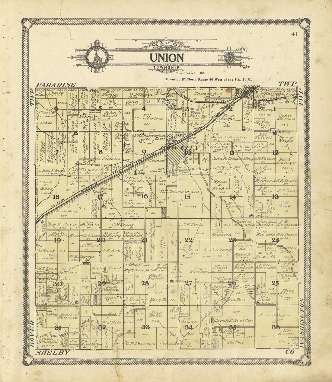 This old map of Map of Union Township from Standard Atlas of Crawford County, Iowa from 1908 was created by  Geo. A. Ogle &amp; Co in 1908