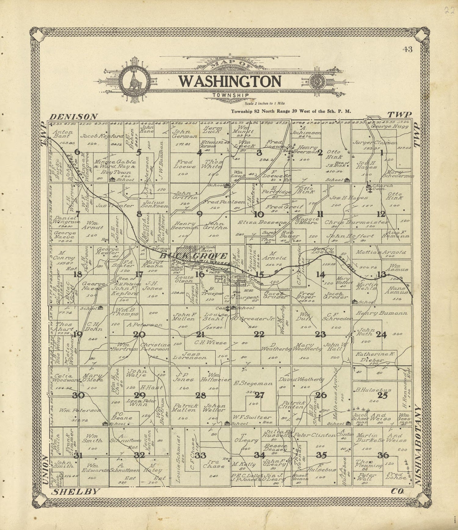 This old map of Map of Washington Township from Standard Atlas of Crawford County, Iowa from 1908 was created by  Geo. A. Ogle &amp; Co in 1908