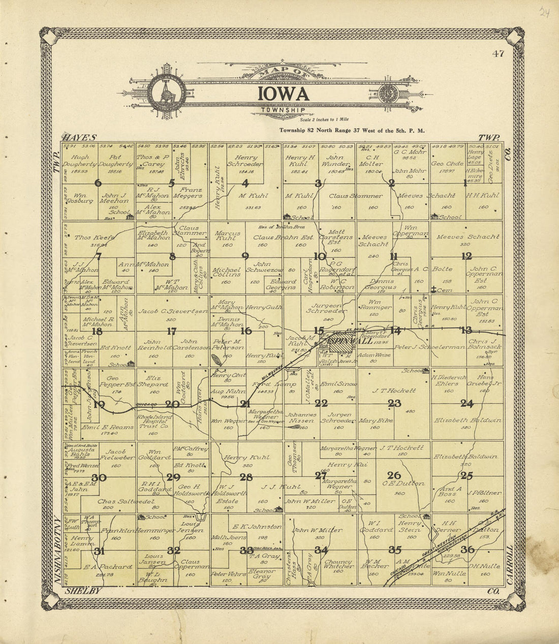 This old map of Map of Iowa Township from Standard Atlas of Crawford County, Iowa from 1908 was created by  Geo. A. Ogle &amp; Co in 1908