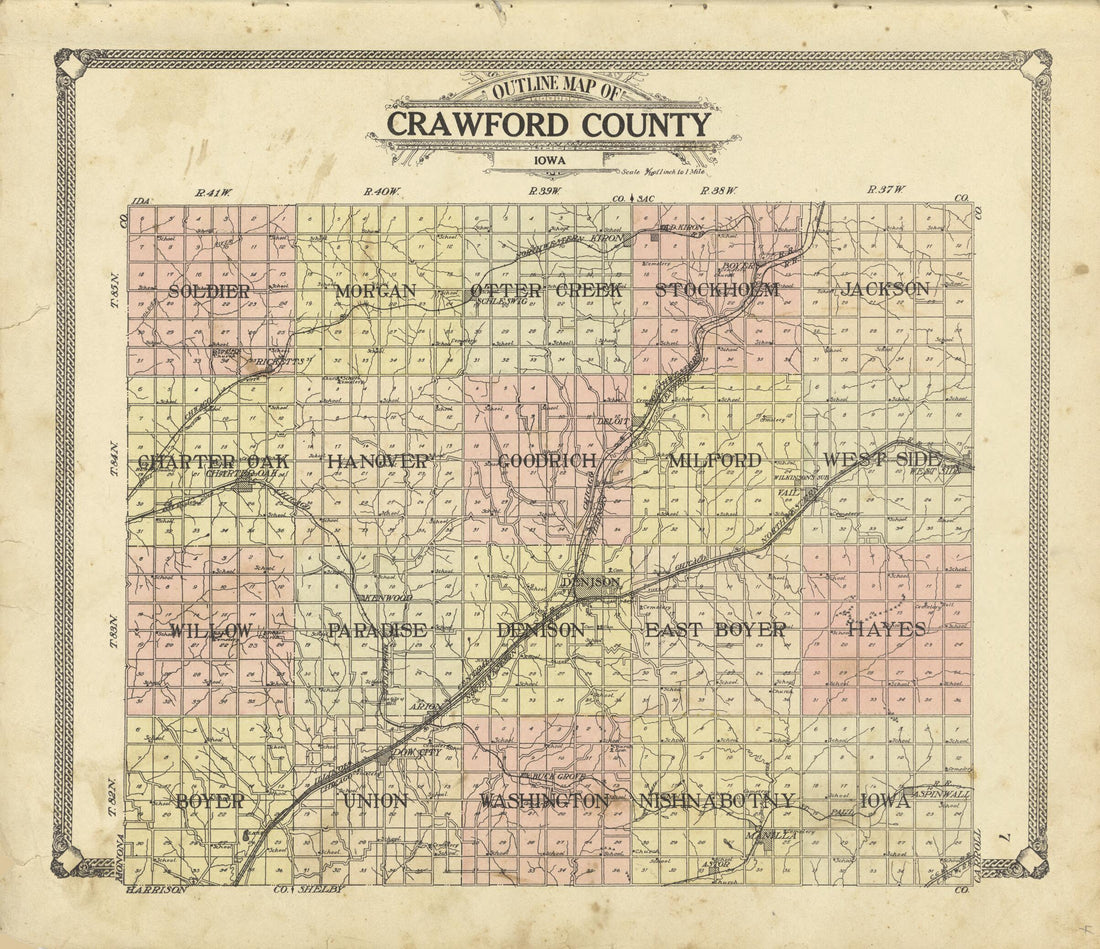 This old map of Outline Map of Crawford County, Iowa from Standard Atlas of Crawford County, Iowa from 1908 was created by  Geo. A. Ogle &amp; Co in 1908