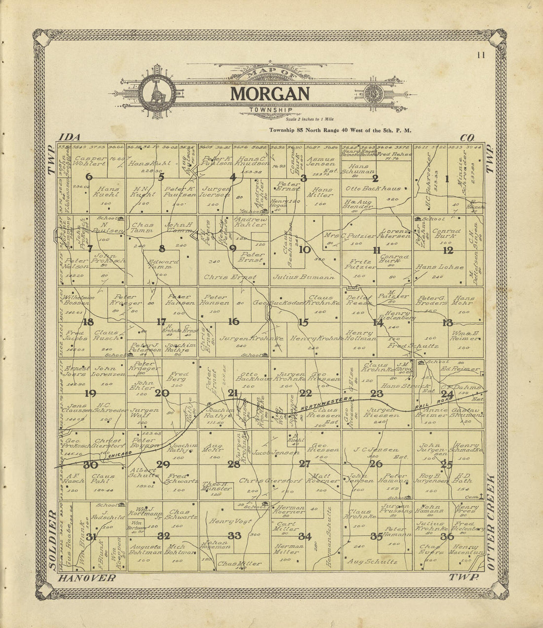 This old map of Map of Morgan Township from Standard Atlas of Crawford County, Iowa from 1908 was created by  Geo. A. Ogle &amp; Co in 1908