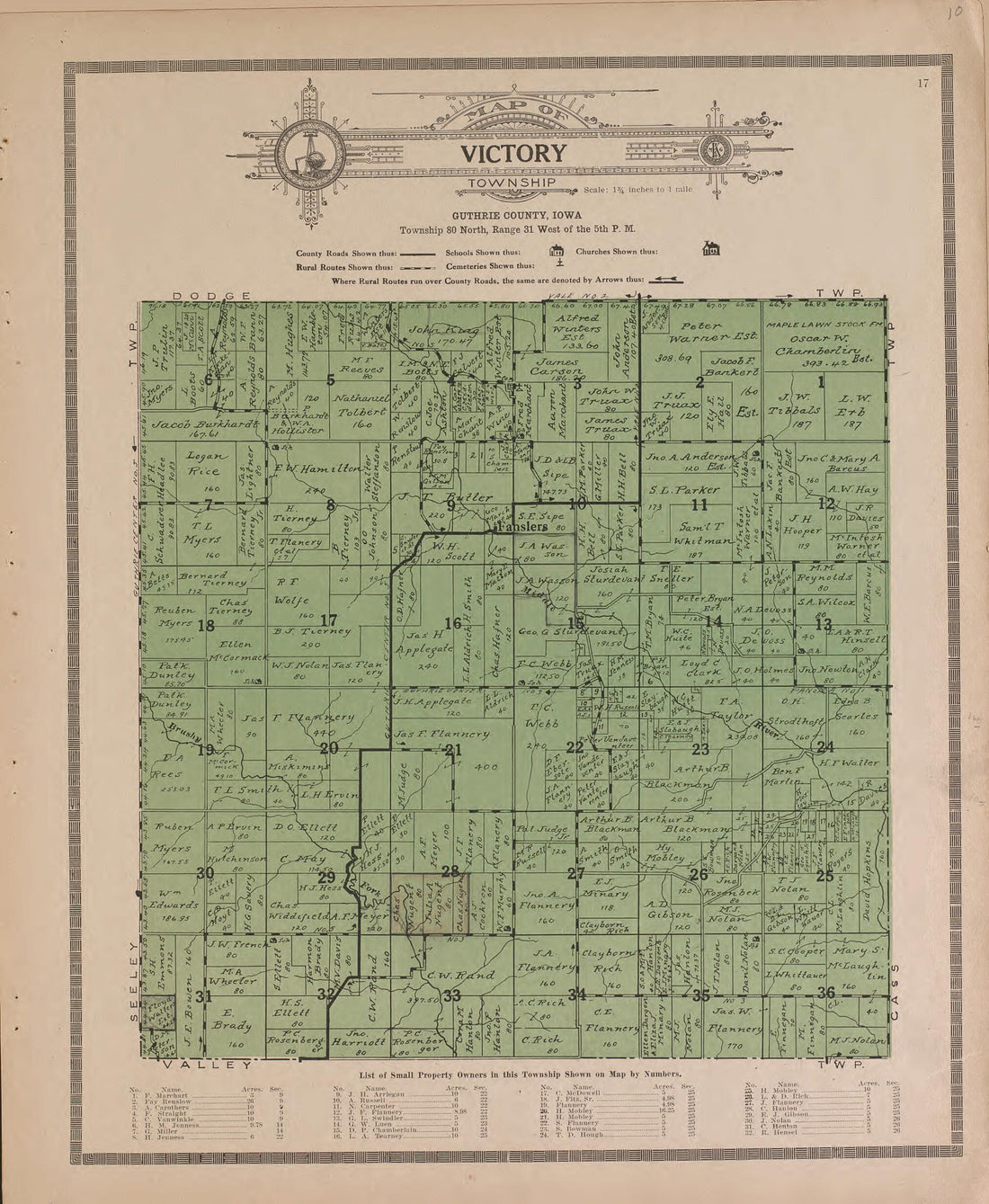 This old map of Victory from Standard Atlas of Guthrie County, Iowa from 1917 was Created by Kenyon Company (Des Moines, Iowa) in 1917