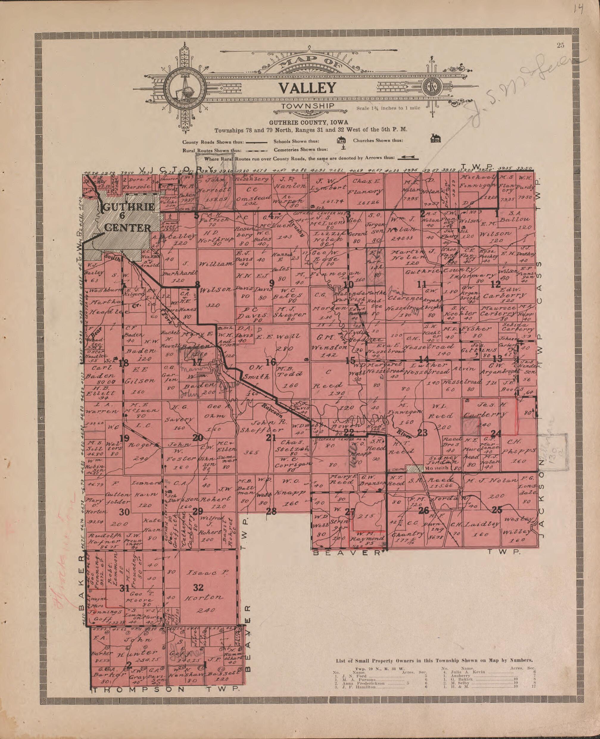 This old map of Valley from Standard Atlas of Guthrie County, Iowa from 1917 was Created by Kenyon Company (Des Moines, Iowa) in 1917