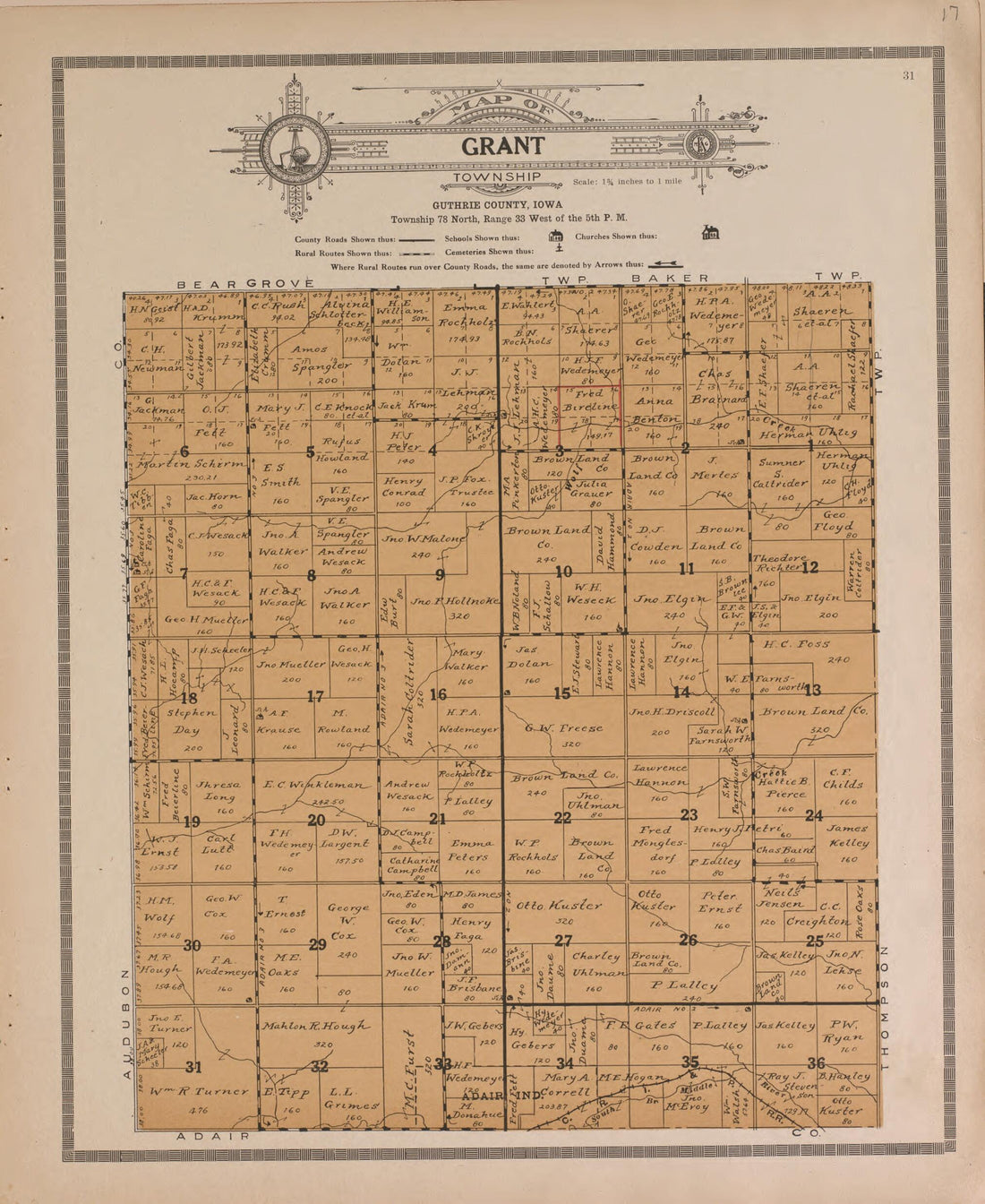 This old map of Grant from Standard Atlas of Guthrie County, Iowa from 1917 was Created by Kenyon Company (Des Moines, Iowa) in 1917