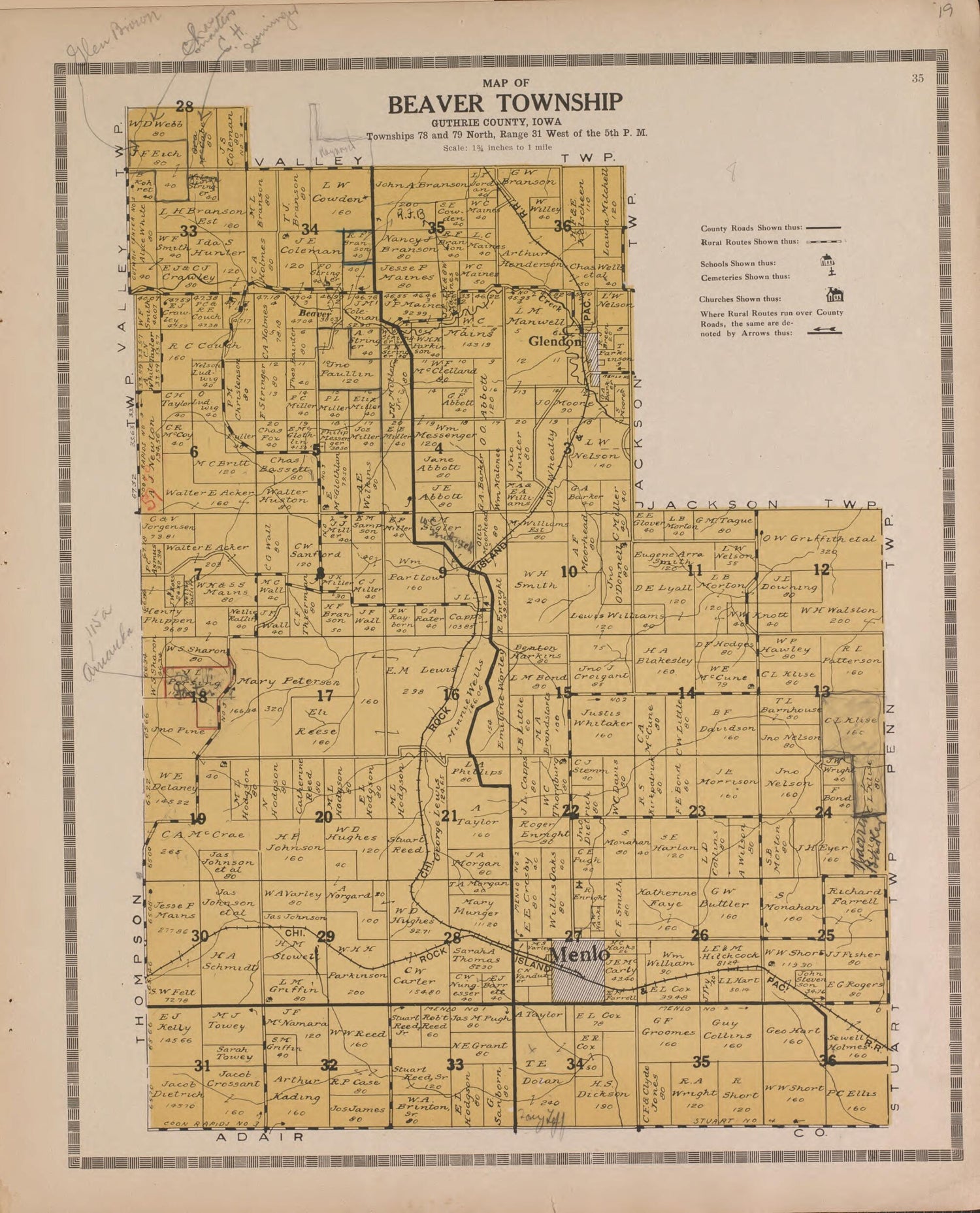 This old map of Beaver from Standard Atlas of Guthrie County, Iowa from 1917 was Created by Kenyon Company (Des Moines, Iowa) in 1917