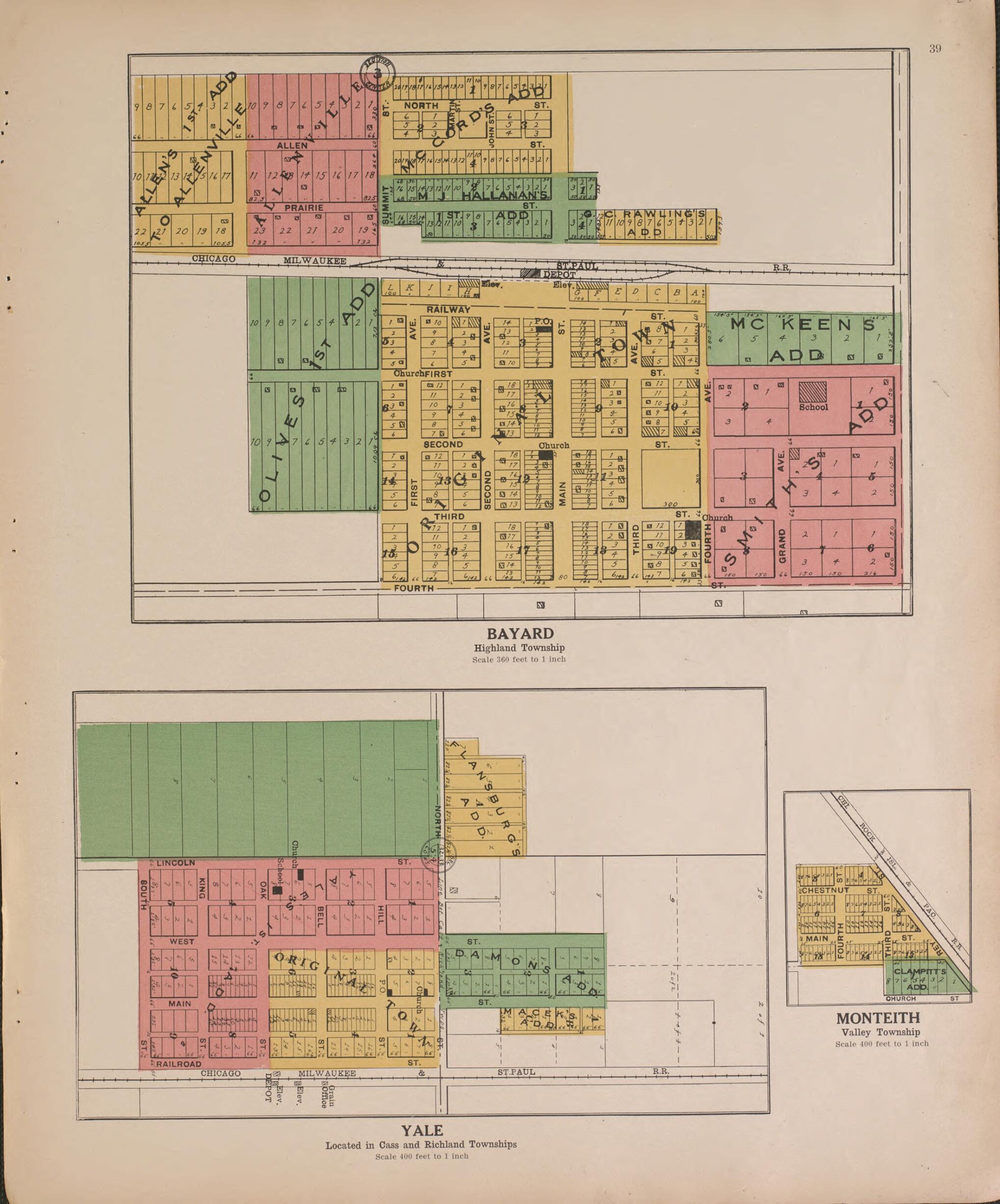 This old map of Bayard and Yale from Standard Atlas of Guthrie County, Iowa from 1917 was Created by Kenyon Company (Des Moines, Iowa) in 1917