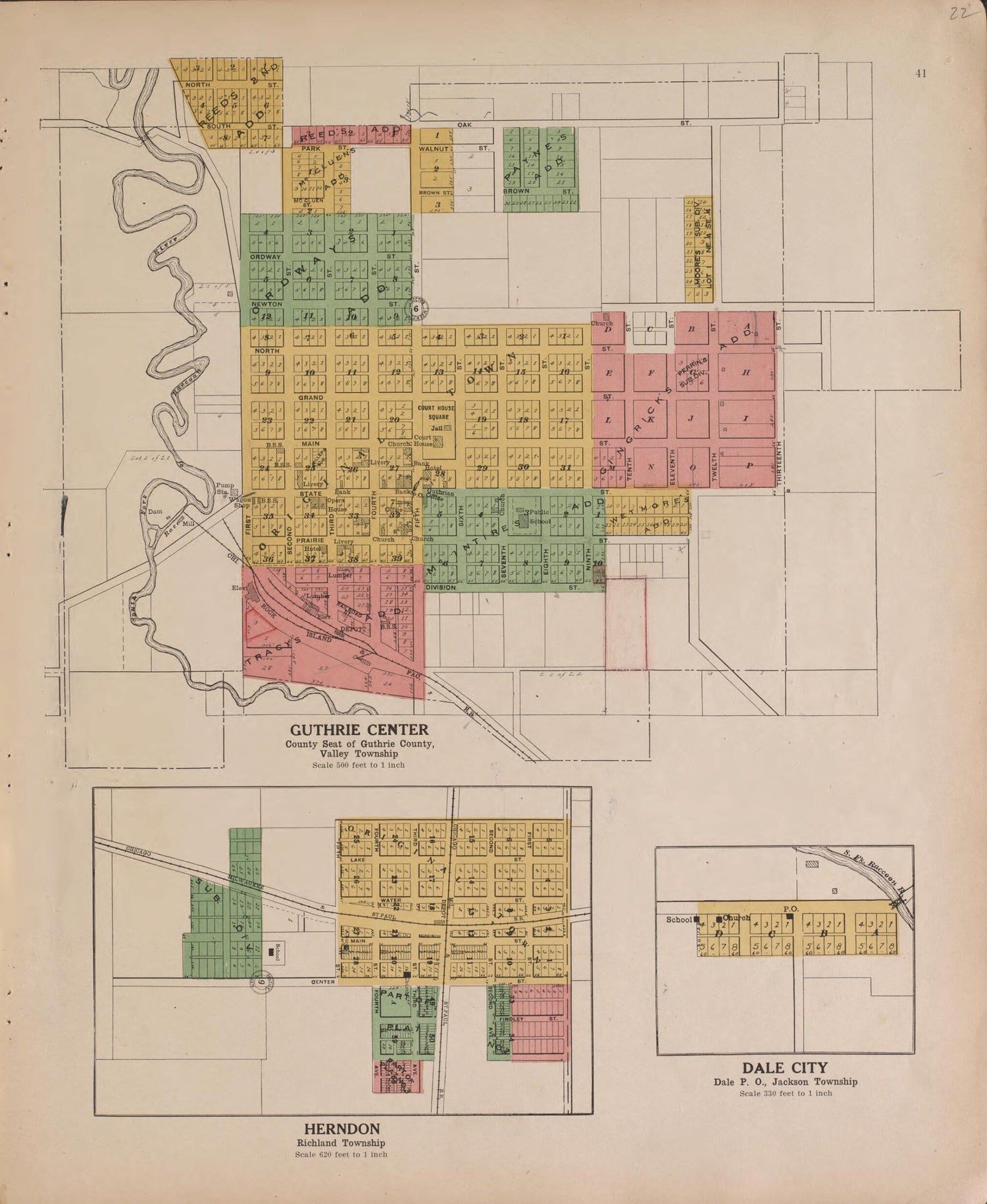 This old map of Herndon and Guthrie Center from Standard Atlas of Guthrie County, Iowa from 1917 was Created by Kenyon Company (Des Moines, Iowa) in 1917