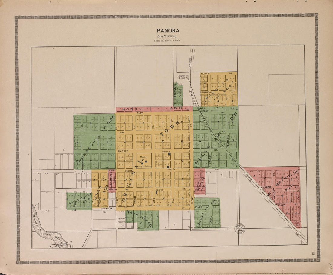 This old map of Panora from Standard Atlas of Guthrie County, Iowa from 1917 was Created by Kenyon Company (Des Moines, Iowa) in 1917