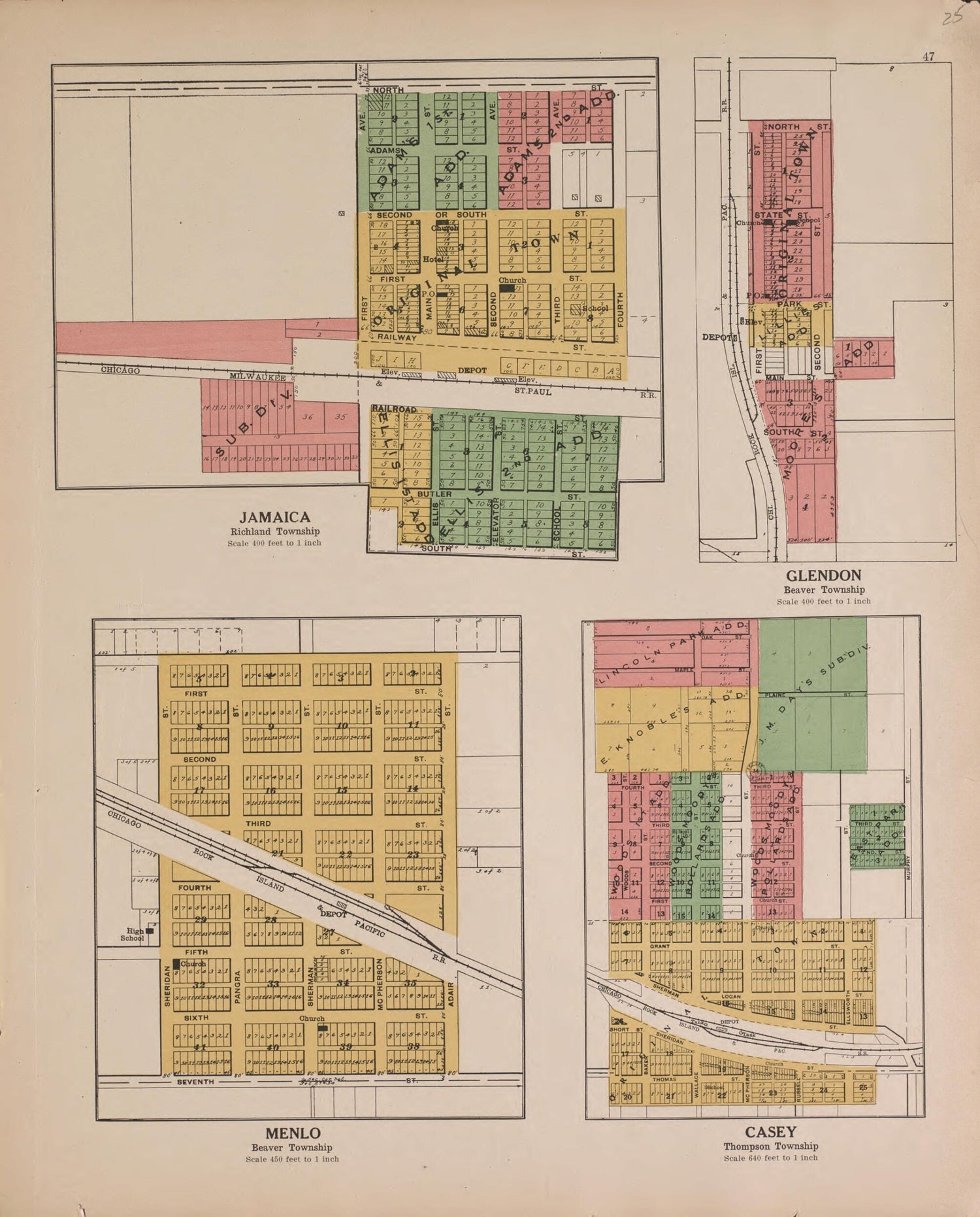 This old map of Jamaica, Menlo and Casey from Standard Atlas of Guthrie County, Iowa from 1917 was Created by Kenyon Company (Des Moines, Iowa) in 1917