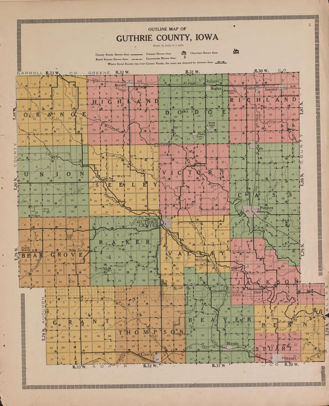 This old map of Outline Map of Guthrie County, Iowa from Standard Atlas of Guthrie County, Iowa from 1917 was Created by Kenyon Company (Des Moines, Iowa) in 1917