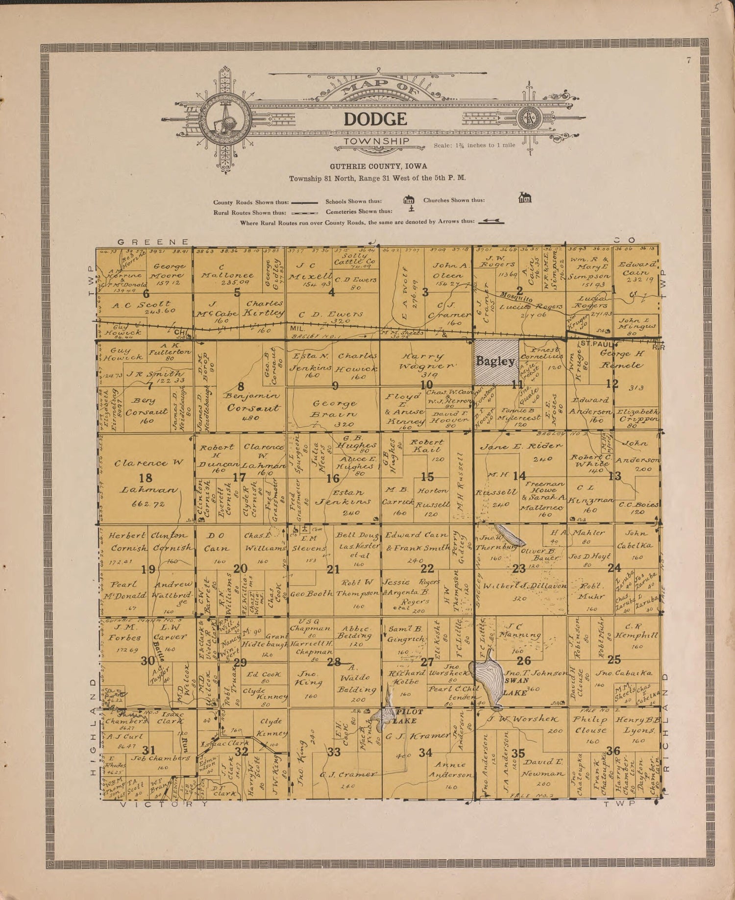 This old map of Dodge from Standard Atlas of Guthrie County, Iowa from 1917 was Created by Kenyon Company (Des Moines, Iowa) in 1917