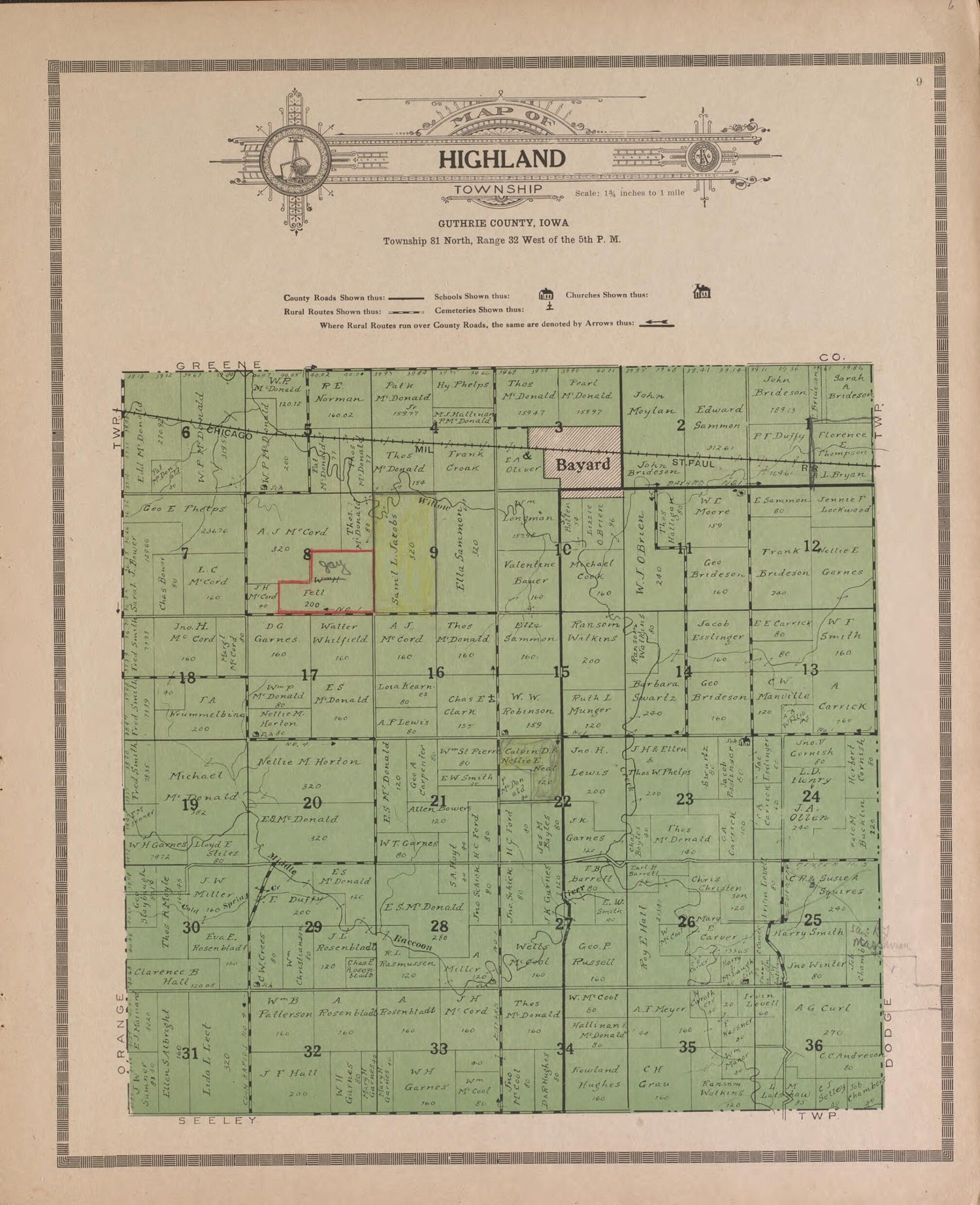 This old map of Highland from Standard Atlas of Guthrie County, Iowa from 1917 was Created by Kenyon Company (Des Moines, Iowa) in 1917