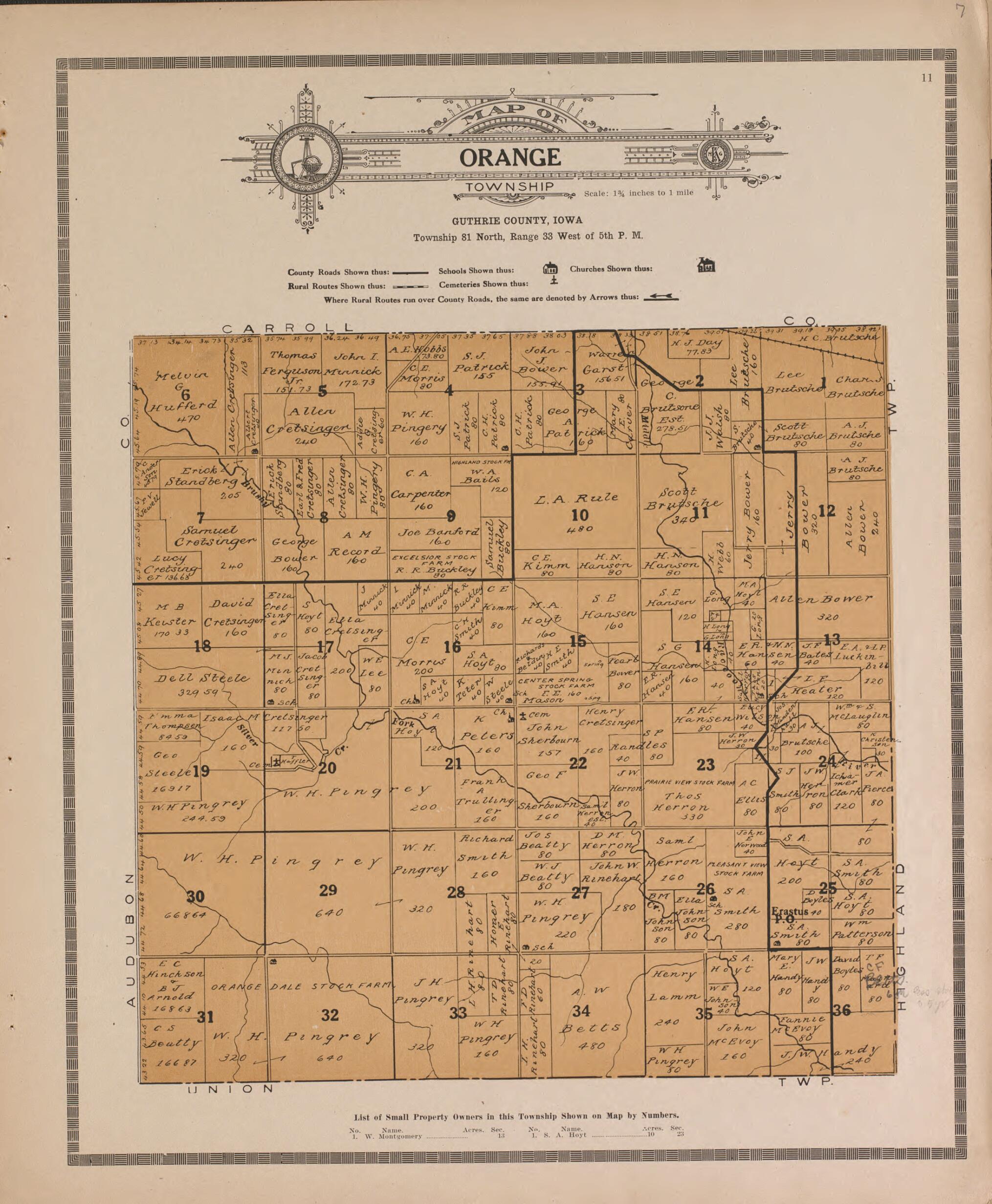 This old map of Orange from Standard Atlas of Guthrie County, Iowa from 1917 was Created by Kenyon Company (Des Moines, Iowa) in 1917