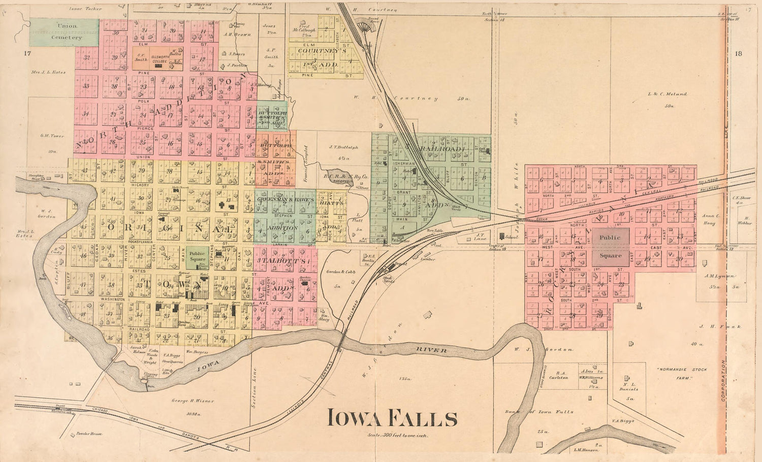 This old map of Iowa Falls from Plat Book of Hardin County, Iowa from 1892 was created by  North West Publishing Co in 1892