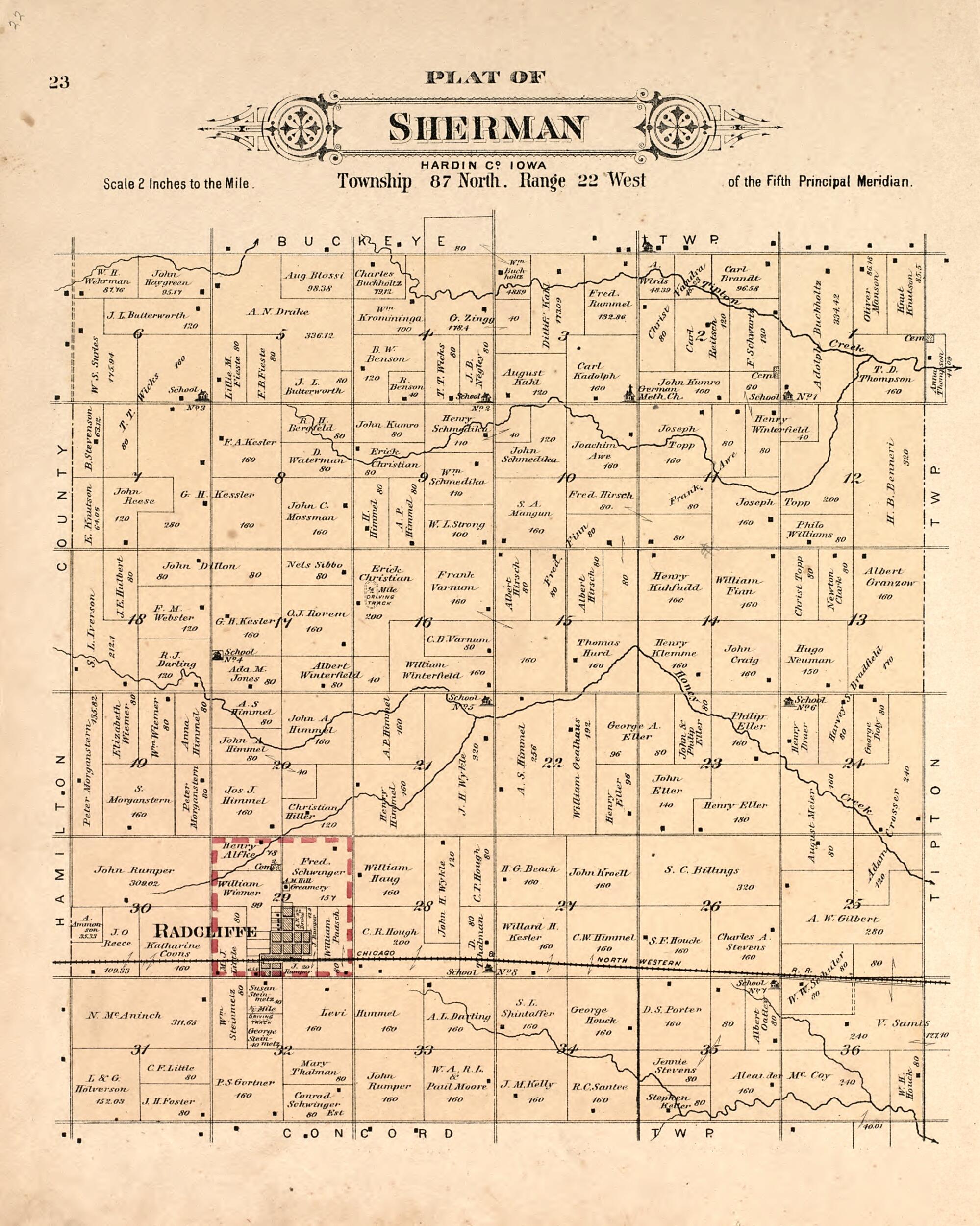 This old map of Plat of Sherman from Plat Book of Hardin County, Iowa from 1892 was created by  North West Publishing Co in 1892