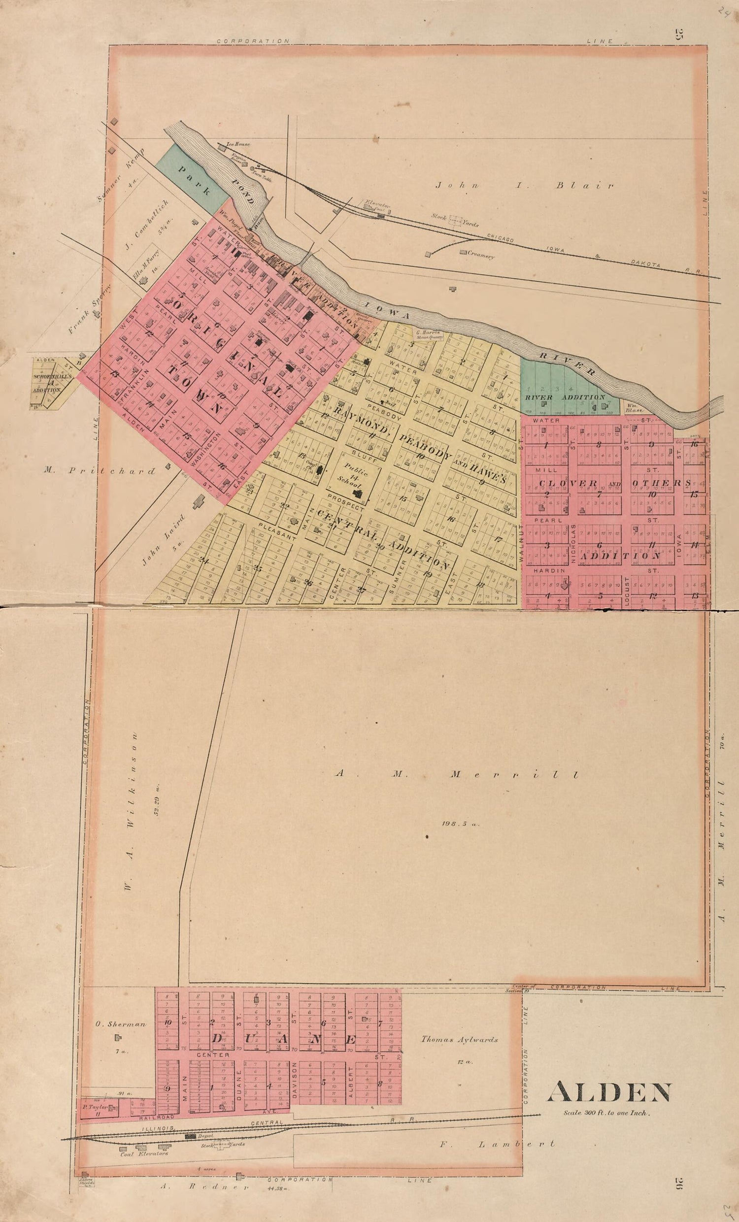 This old map of Alden from Plat Book of Hardin County, Iowa from 1892 was created by  North West Publishing Co in 1892